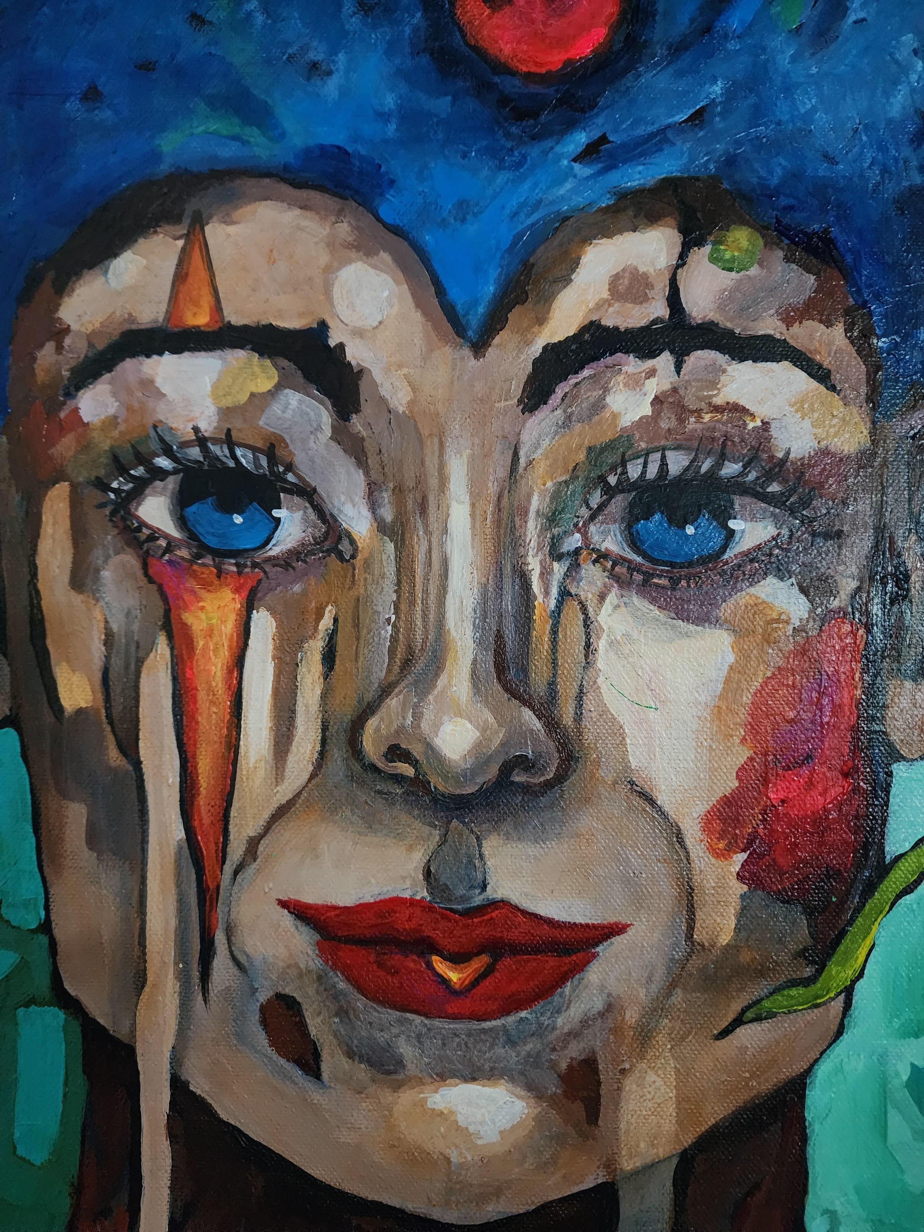 Retrato Pintura Atrevida Sabiduría Maximalismo Declaración Contemporáneo Abstracto Flor - Painting de Karnish Art