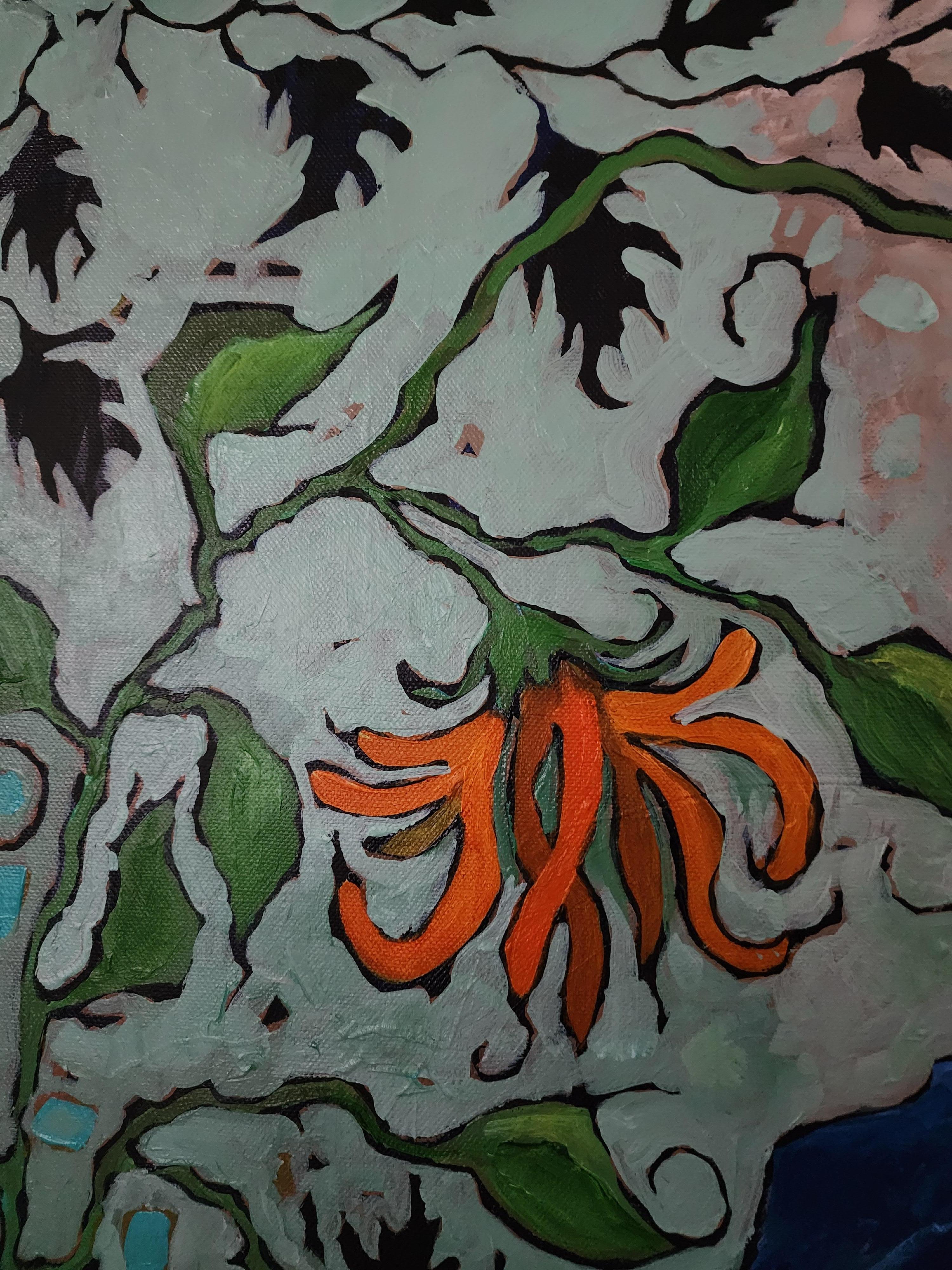 Retrato Pintura Atrevida Sabiduría Maximalismo Declaración Contemporáneo Abstracto Flor en venta 2