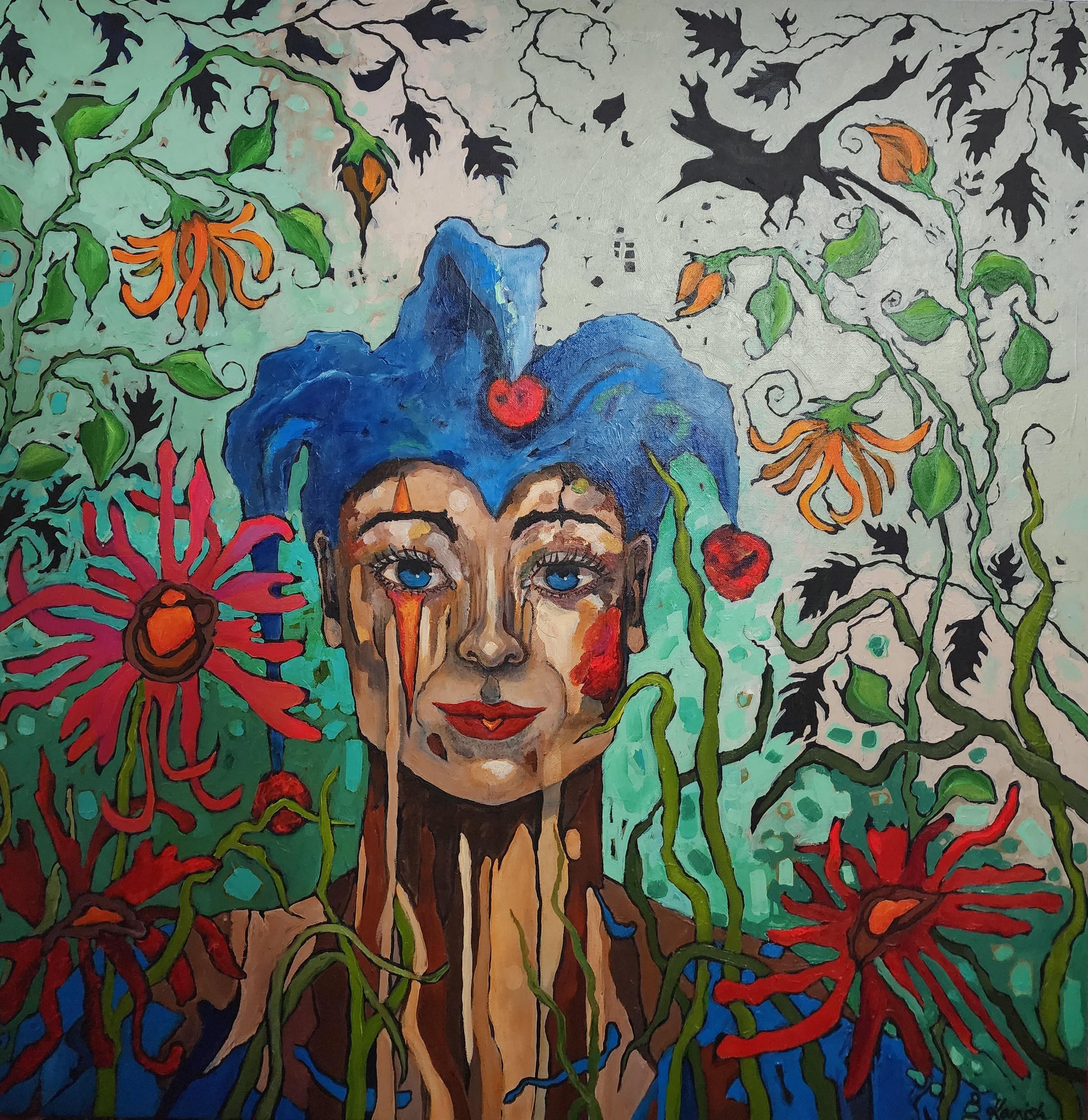 Still-Life Painting de Karnish Art - Retrato Pintura Atrevida Sabiduría Maximalismo Declaración Contemporáneo Abstracto Flor