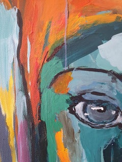 Portrait Painting Jester Blue Orange Contemporary Modern Intense Joyful Invest