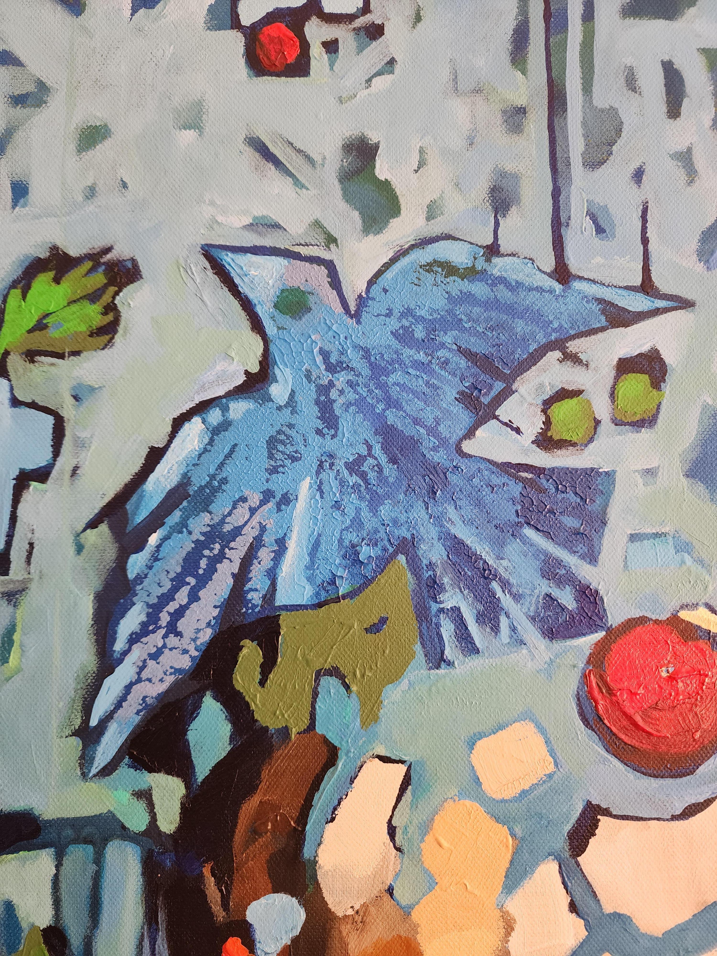 Portrait Painting Liberty Renewal Flowers Striking Bold Exclusive Blue Red Life For Sale 1