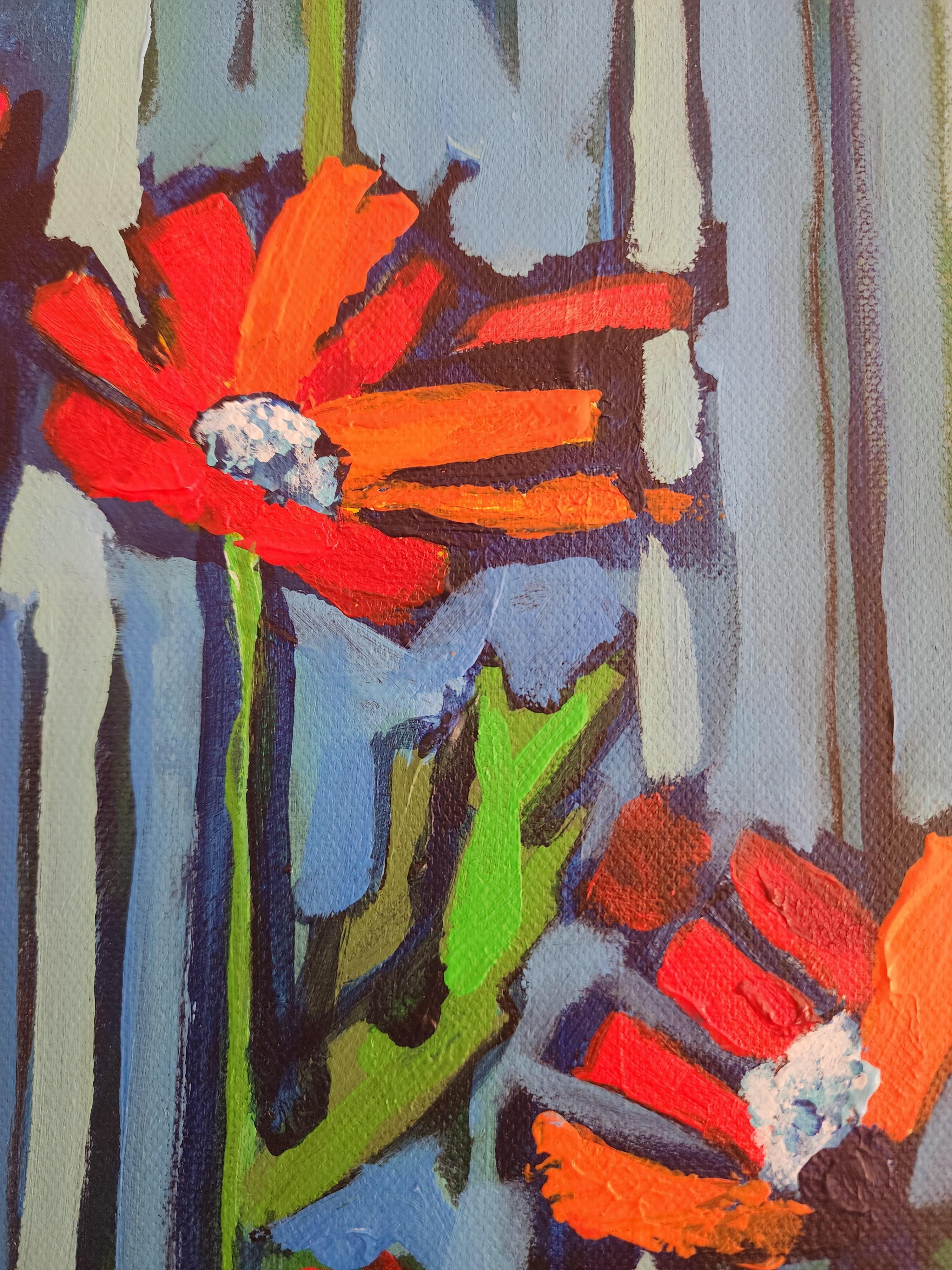 Portrait Painting Liberty Renewal Flowers Striking Bold Exclusive Blue Red Life For Sale 3