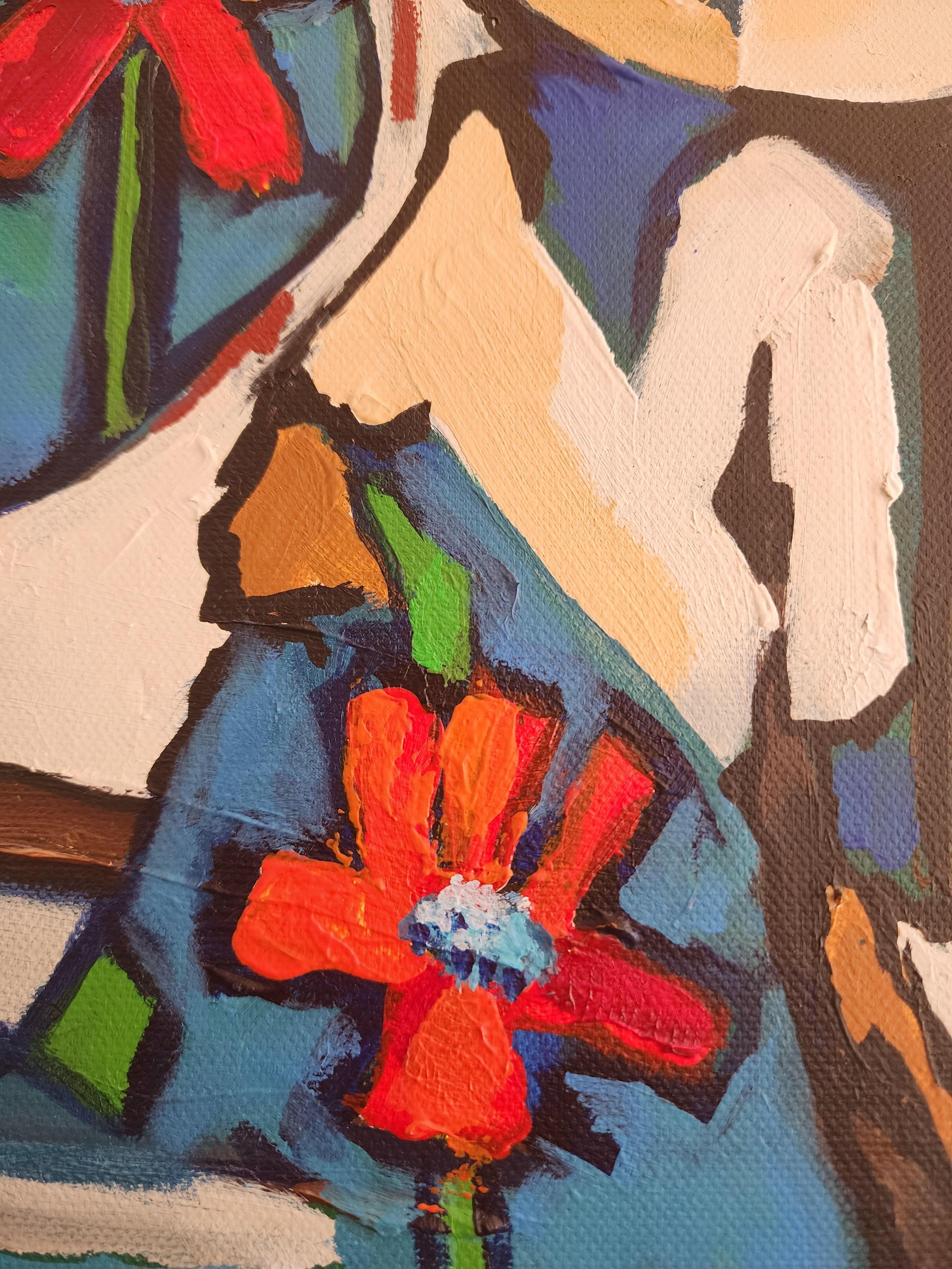Portrait Painting Liberty Renewal Flowers Striking Bold Exclusive Blue Red Life For Sale 5