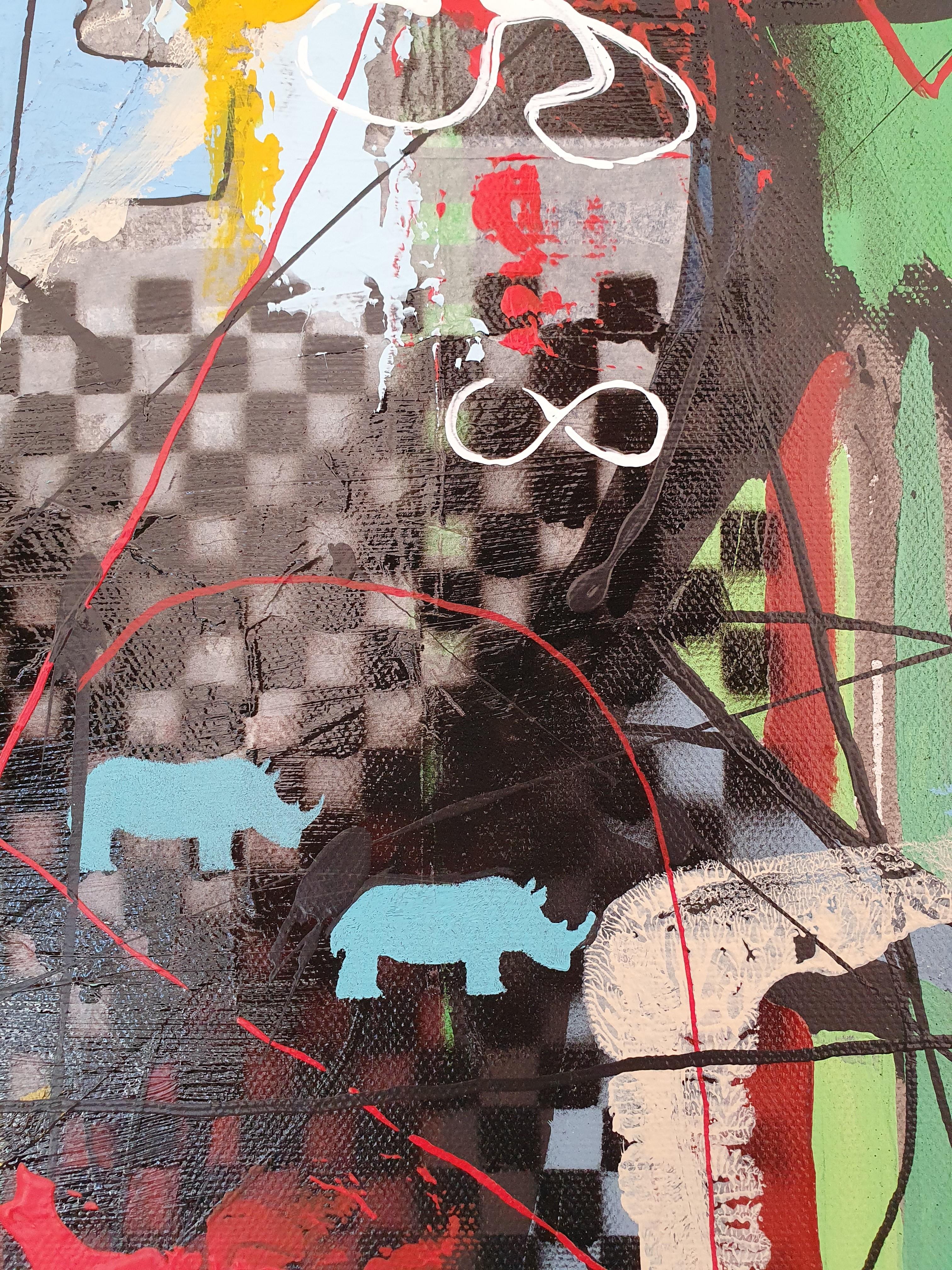 Potentiality - Africa Sunshine Rhino Power Bunte Exklusive Investment Moderne (Abstrakter Expressionismus), Painting, von Karnish Art