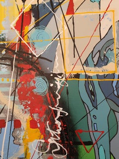 Potentiality: Large Original Abstract Painting of Rhino on Canvas - Maximalism