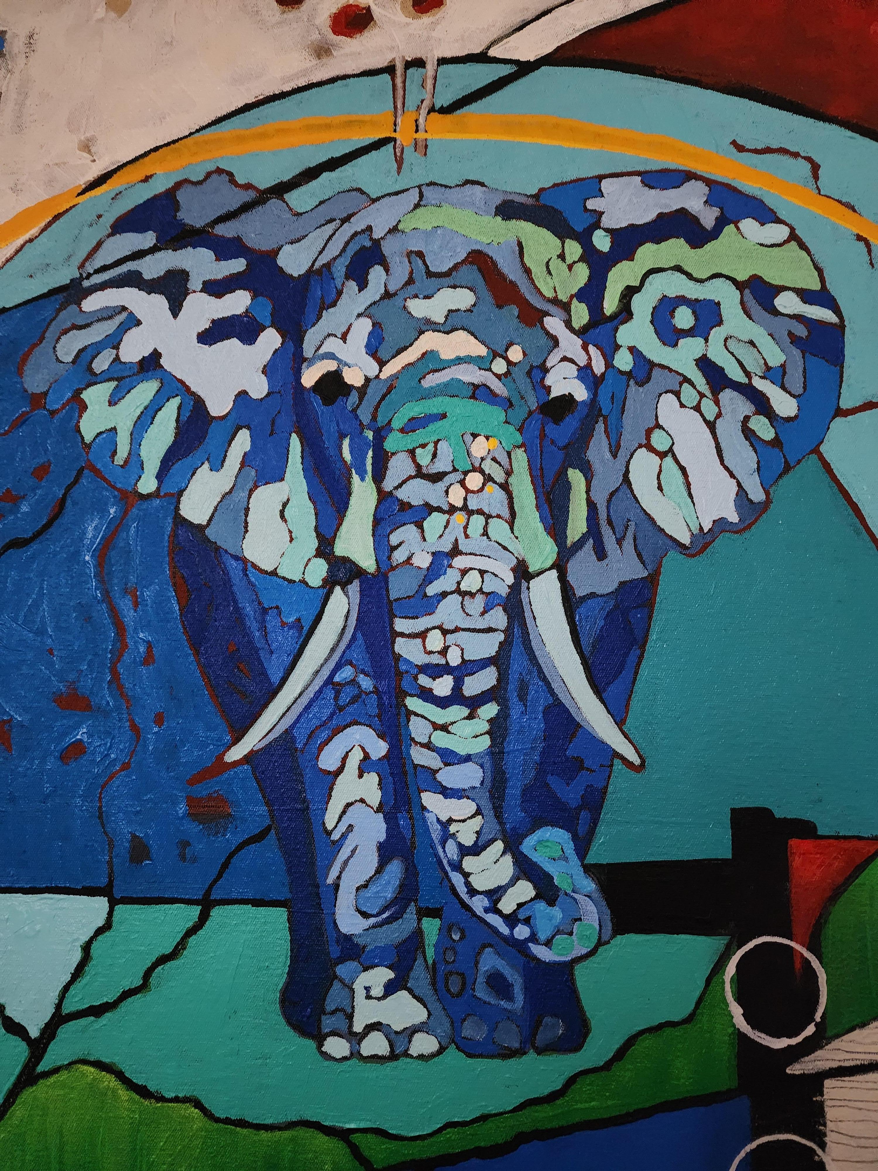 Prosperous One - Elefante africano extra large Nature Investe il colore in grassetto astratto - Painting Astratto di Karnish Art