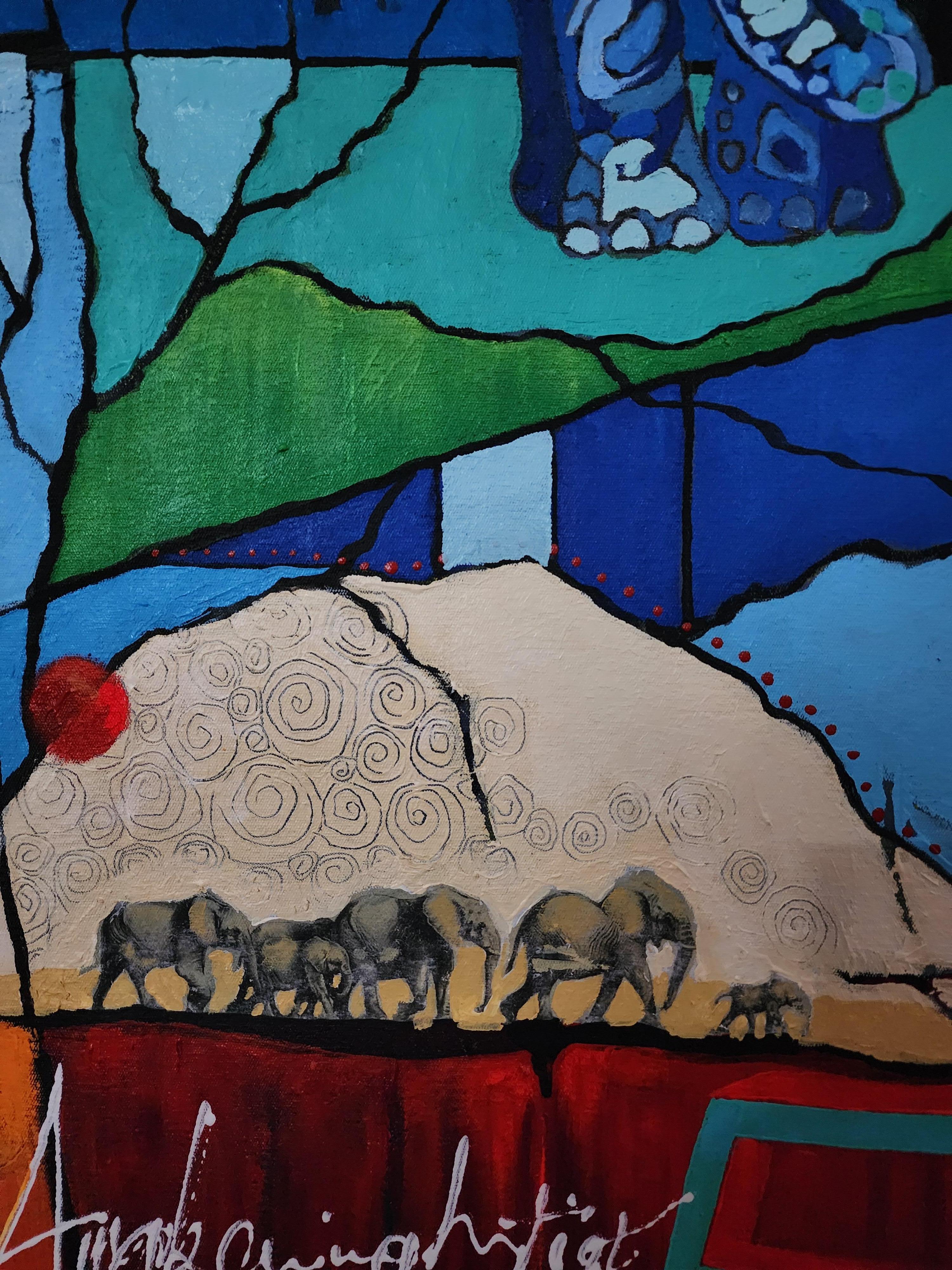 Prosperous One - Elefante africano extra large Nature Investe il colore in grassetto astratto - Abstract Painting Viola di Karnish Art