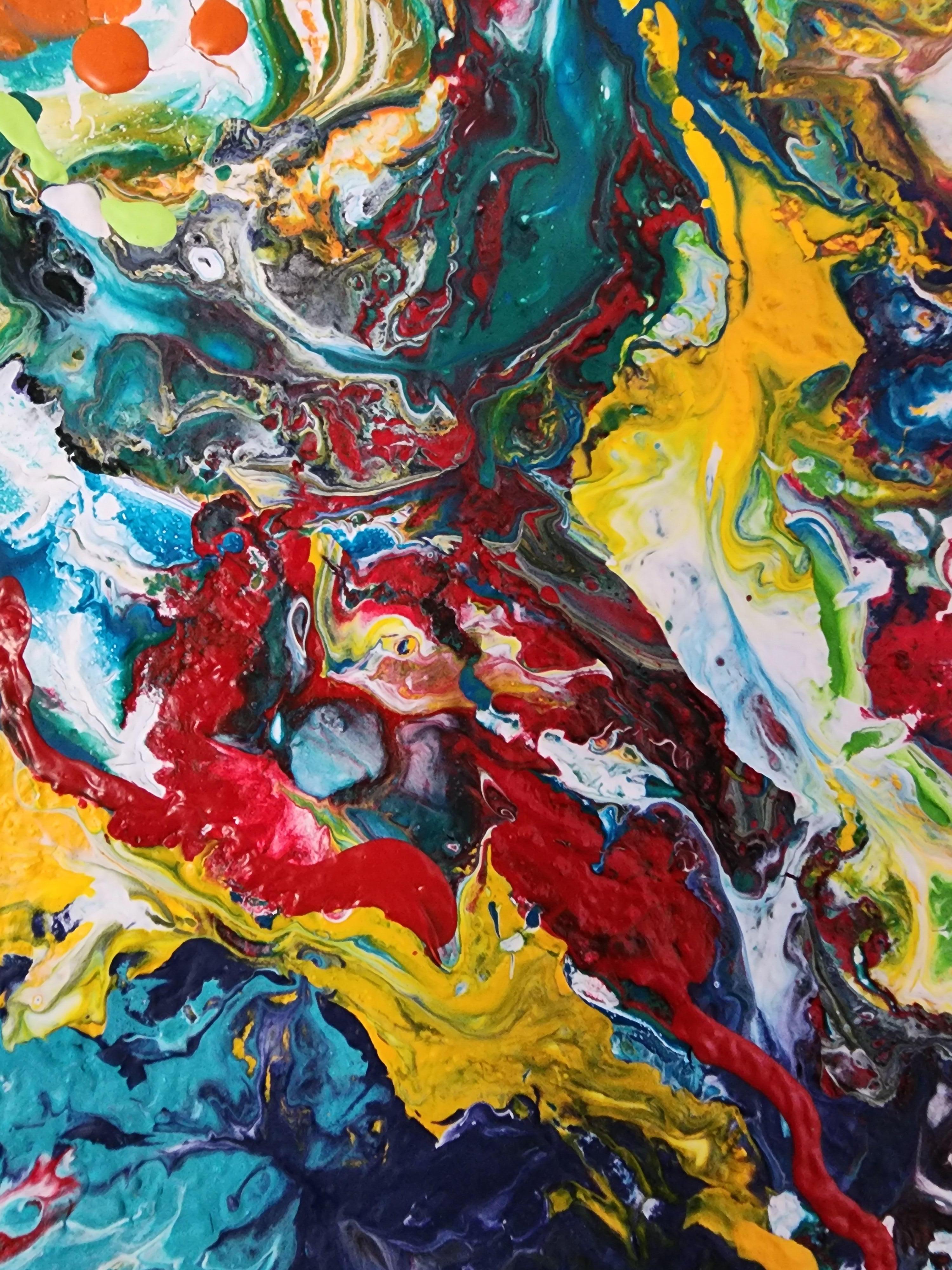 Rainbow Fire Abstract Expression Flow Color Bold Statement Joy Painting Pop - Beige Landscape Painting by Karnish Art