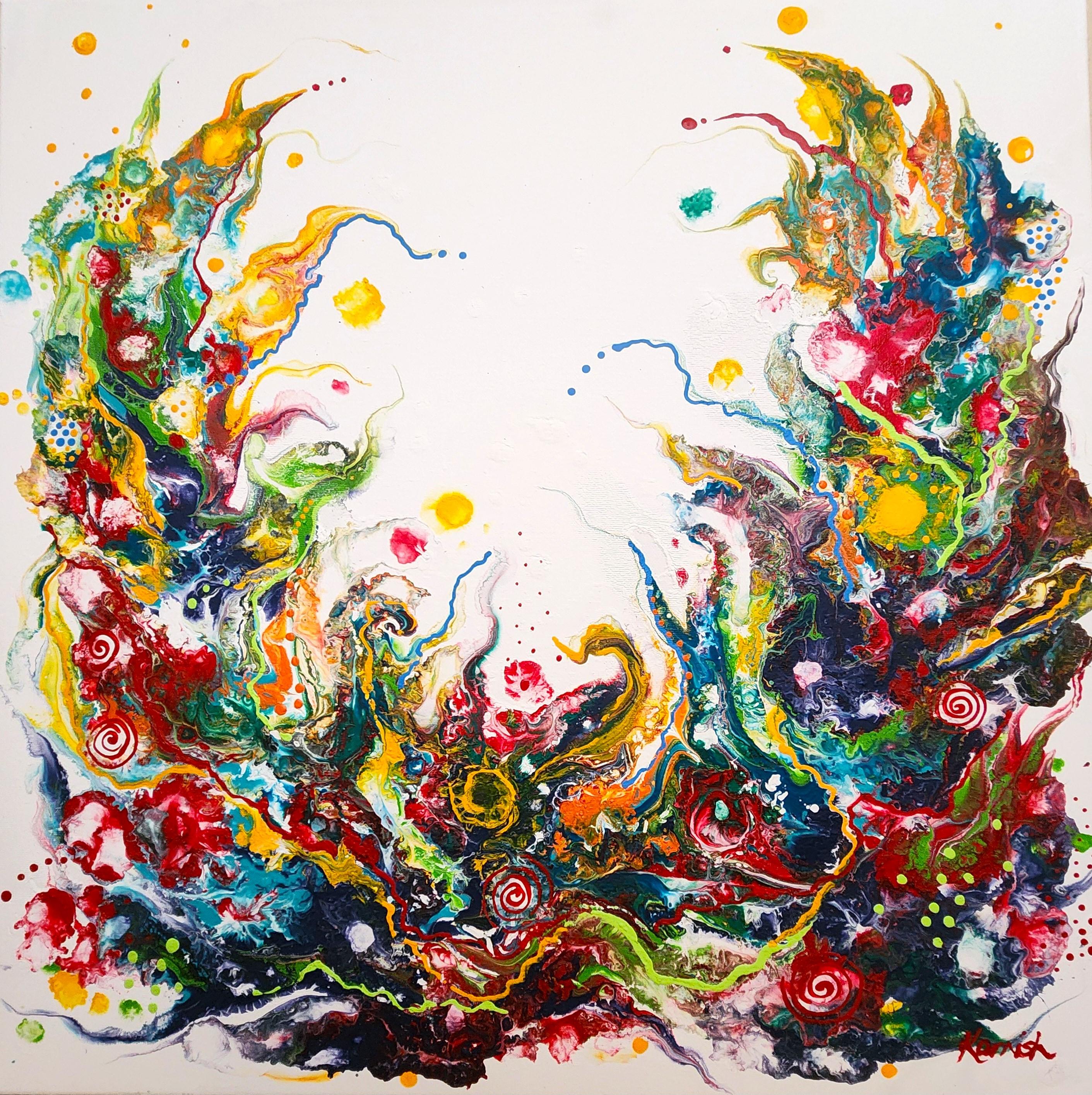 Karnish Art Abstract Painting - Rainbow Fire - Painting Abstract Expression Flow Bold Statement Joy Painting Pop