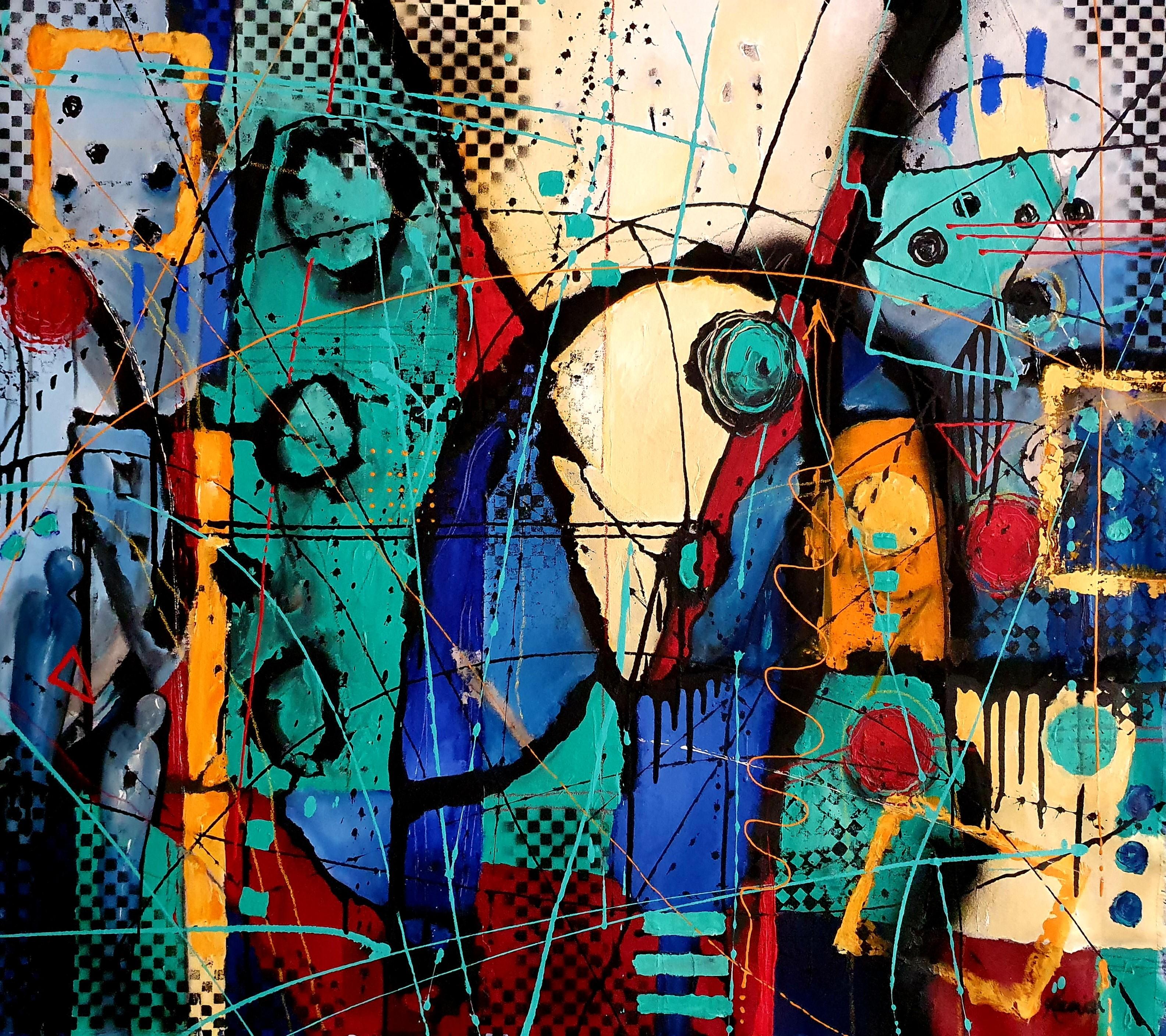 Karnish Art Figurative Painting - Reflection Painting Large Contemporary Striking Bold Invest Blue Abstract Alive