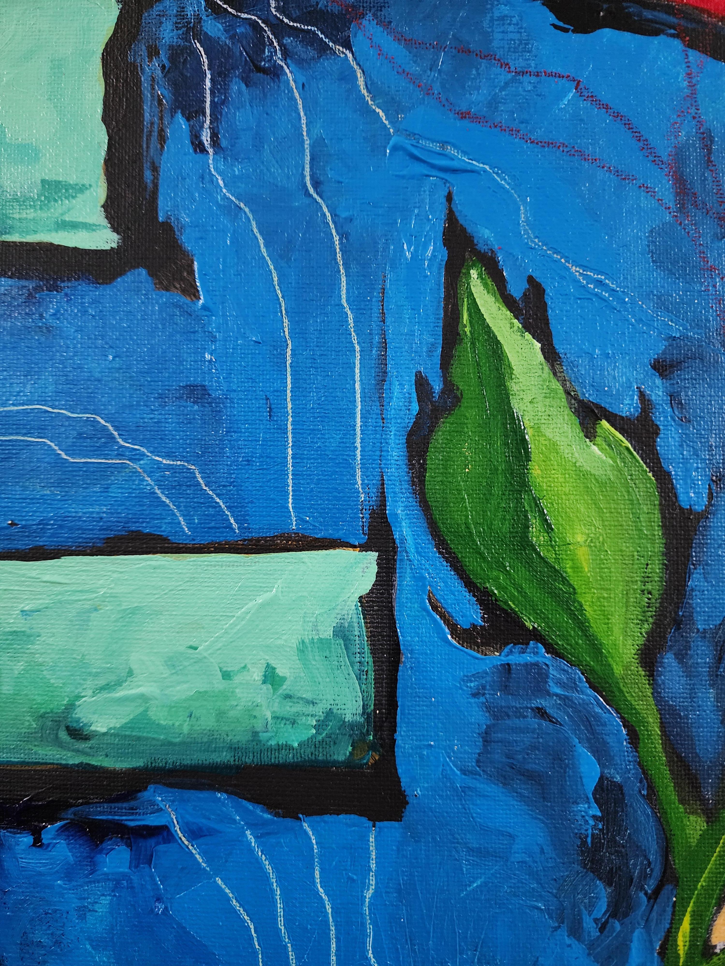 Erneuerung - Gemälde Diptychon Abstrakt Zeitgenössisch Fett Blau Grün Flora Einzigartig im Angebot 5