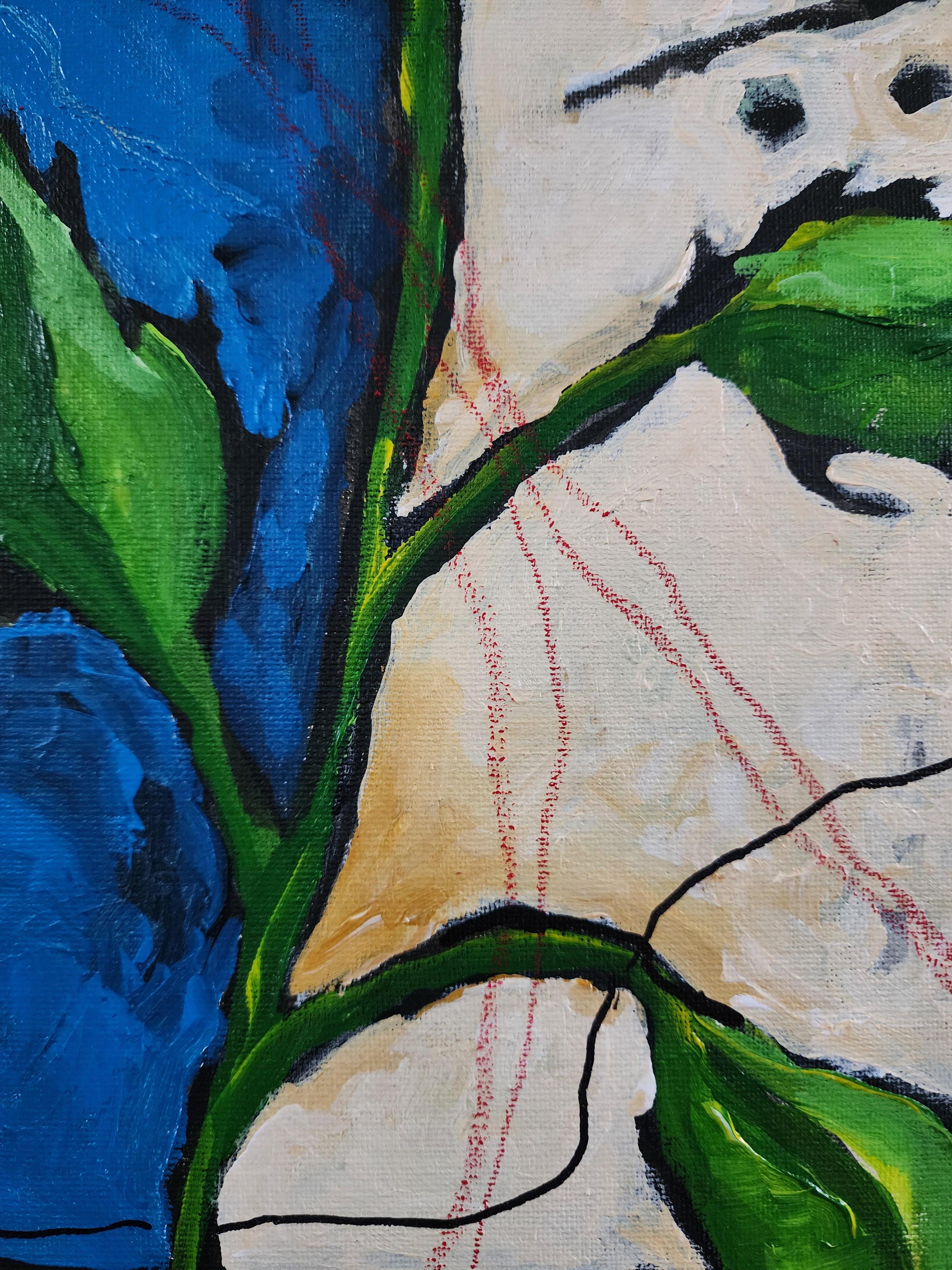 Erneuerung - Gemälde Diptychon Abstrakt Zeitgenössisch Fett Blau Grün Flora Einzigartig im Angebot 6