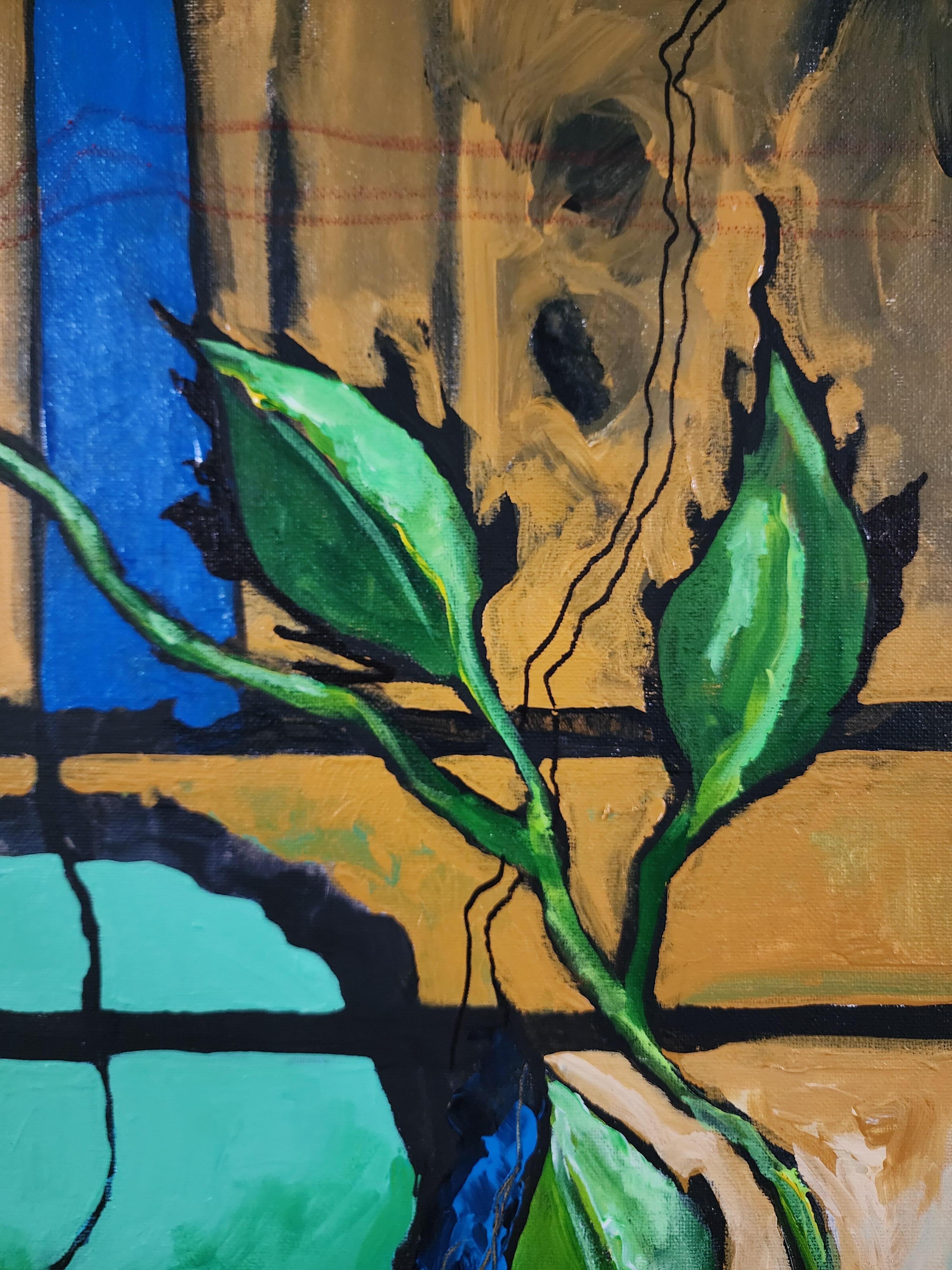 Erneuerung - Gemälde Diptychon Abstrakt Zeitgenössisch Fett Blau Grün Flora Einzigartig im Angebot 10