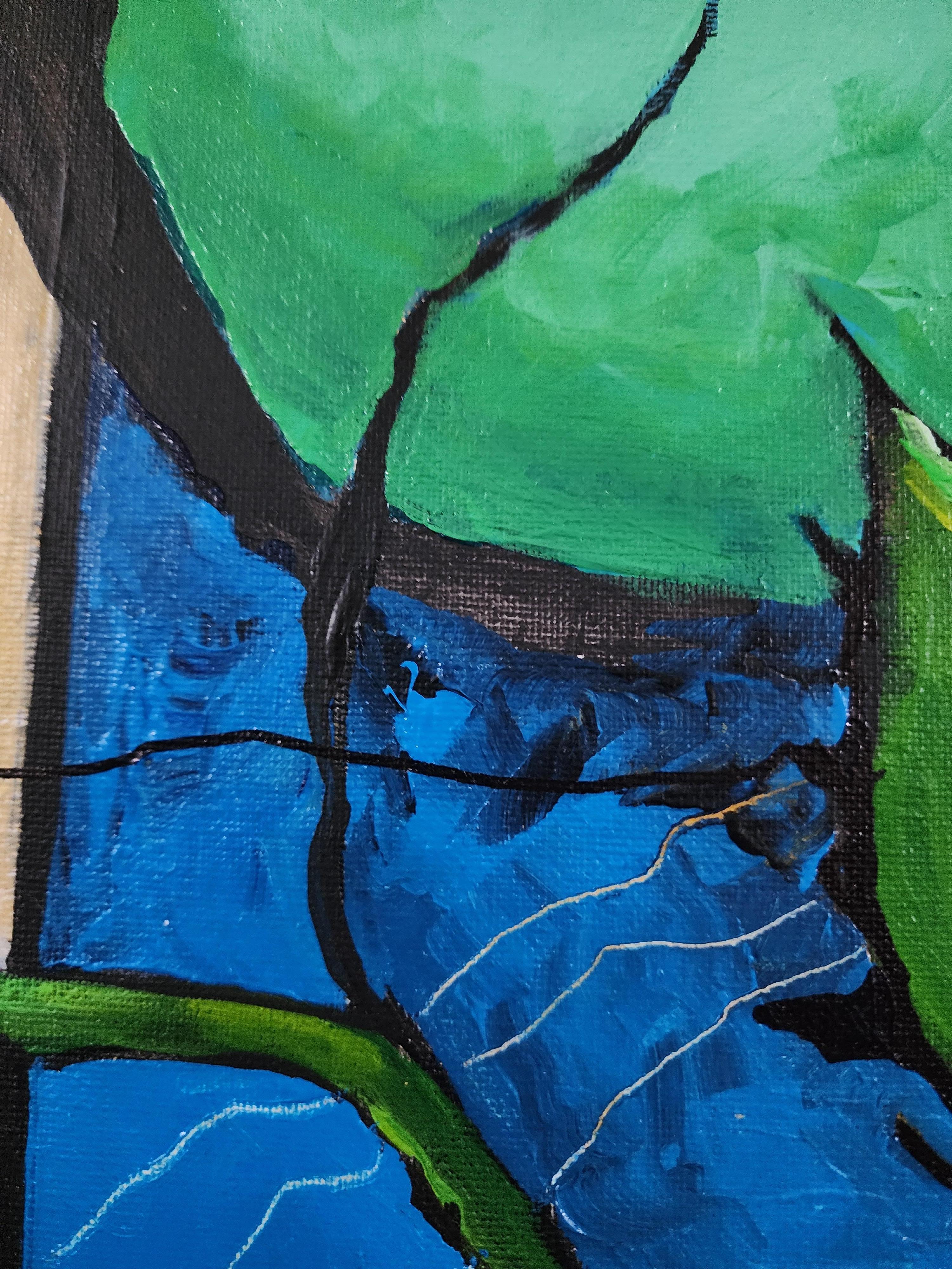 Erneuerung - Gemälde Diptychon Abstrakt Zeitgenössisch Fett Blau Grün Flora Einzigartig im Angebot 11