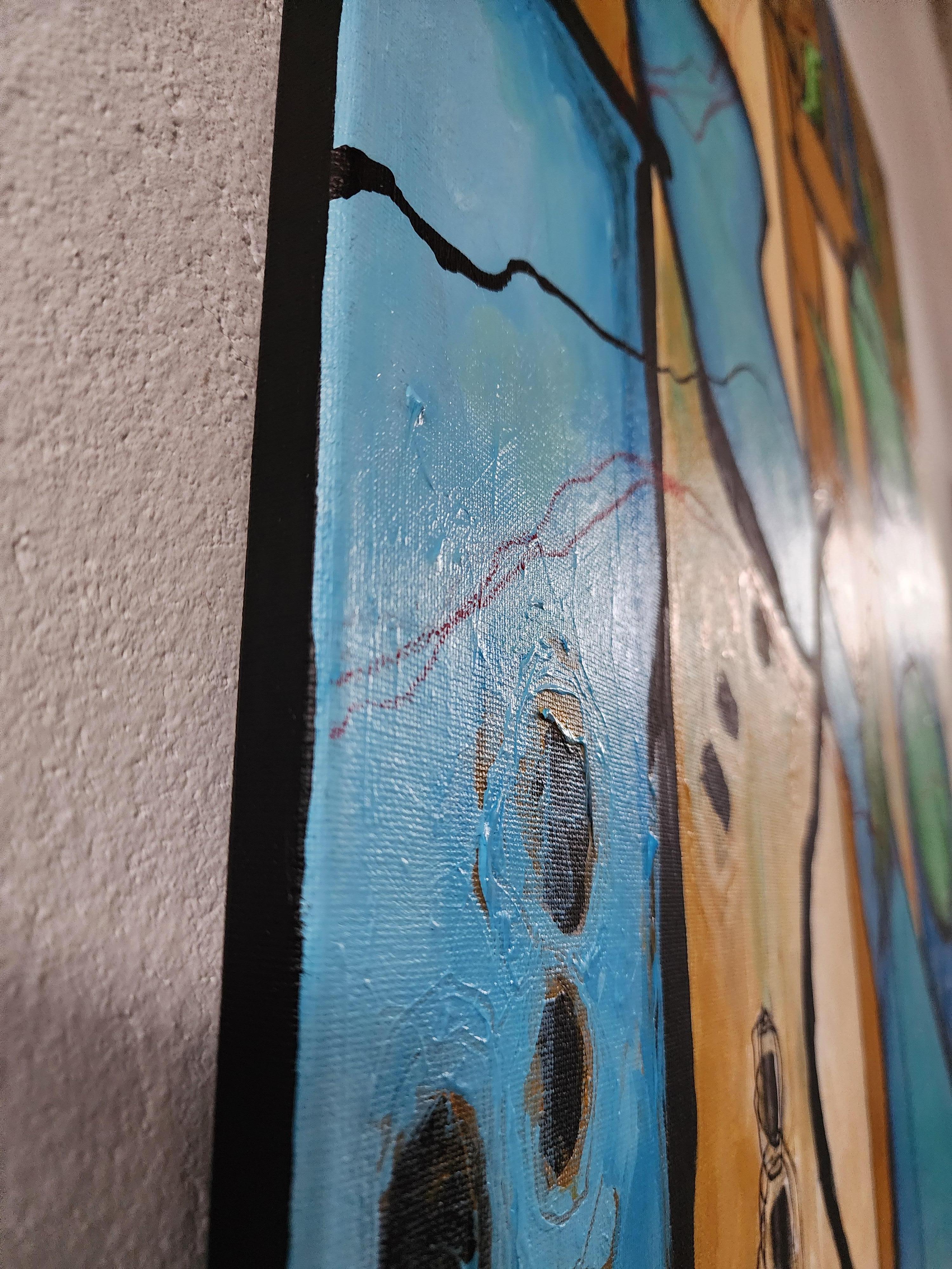 Erneuerung - Gemälde Diptychon Abstrakt Zeitgenössisch Fett Blau Grün Flora Einzigartig im Angebot 12