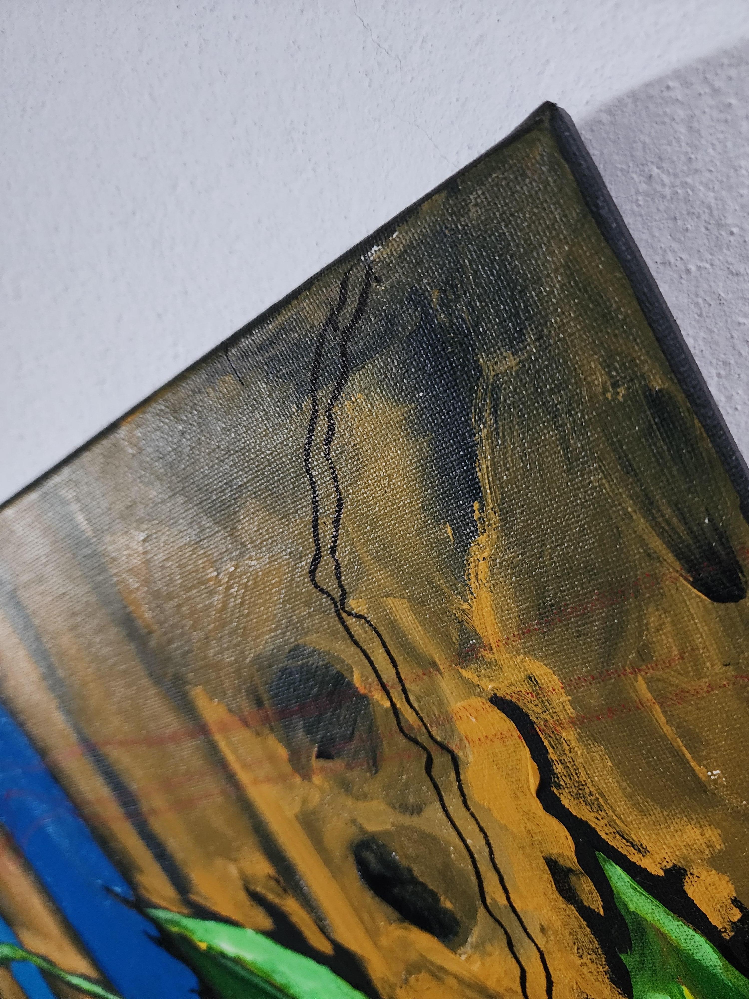 Erneuerung - Gemälde Diptychon Abstrakt Zeitgenössisch Fett Blau Grün Flora Einzigartig im Angebot 14