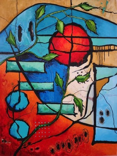 Renewal - Painting Diptych Abstract Contemporary Bold Blue Green Flora Unique