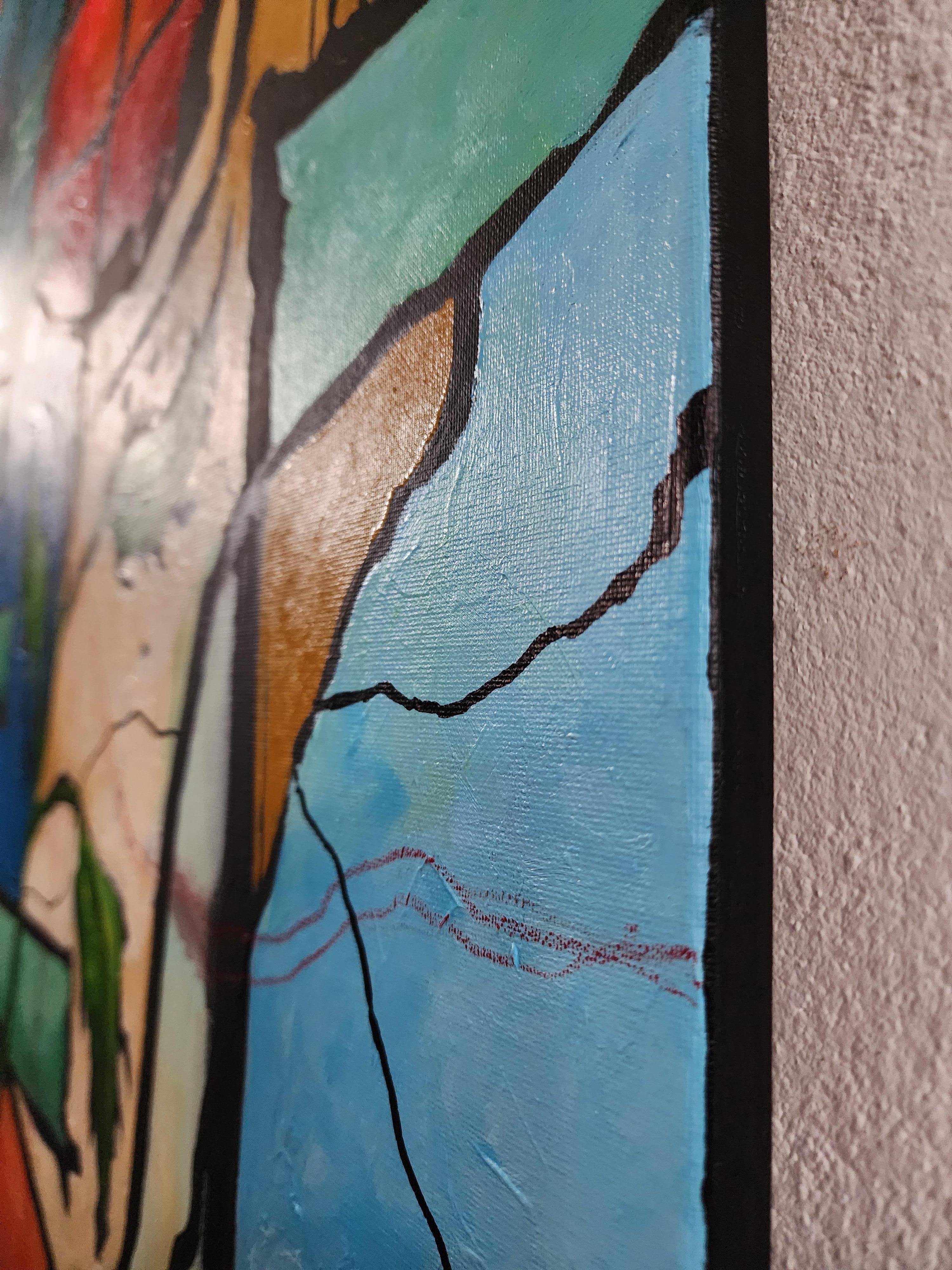 Erneuerung - Gemälde Diptychon Abstrakt Zeitgenössisch Fett Blau Grün Flora Einzigartig im Angebot 3