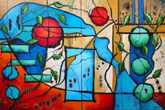 Renewal - Painting Diptych Abstract Contemporary Bold Blue Green Flora Unique