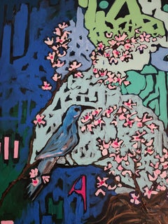Sakura Hanami: Large Painting, Vibrant, Floral, Portrait, Original, New