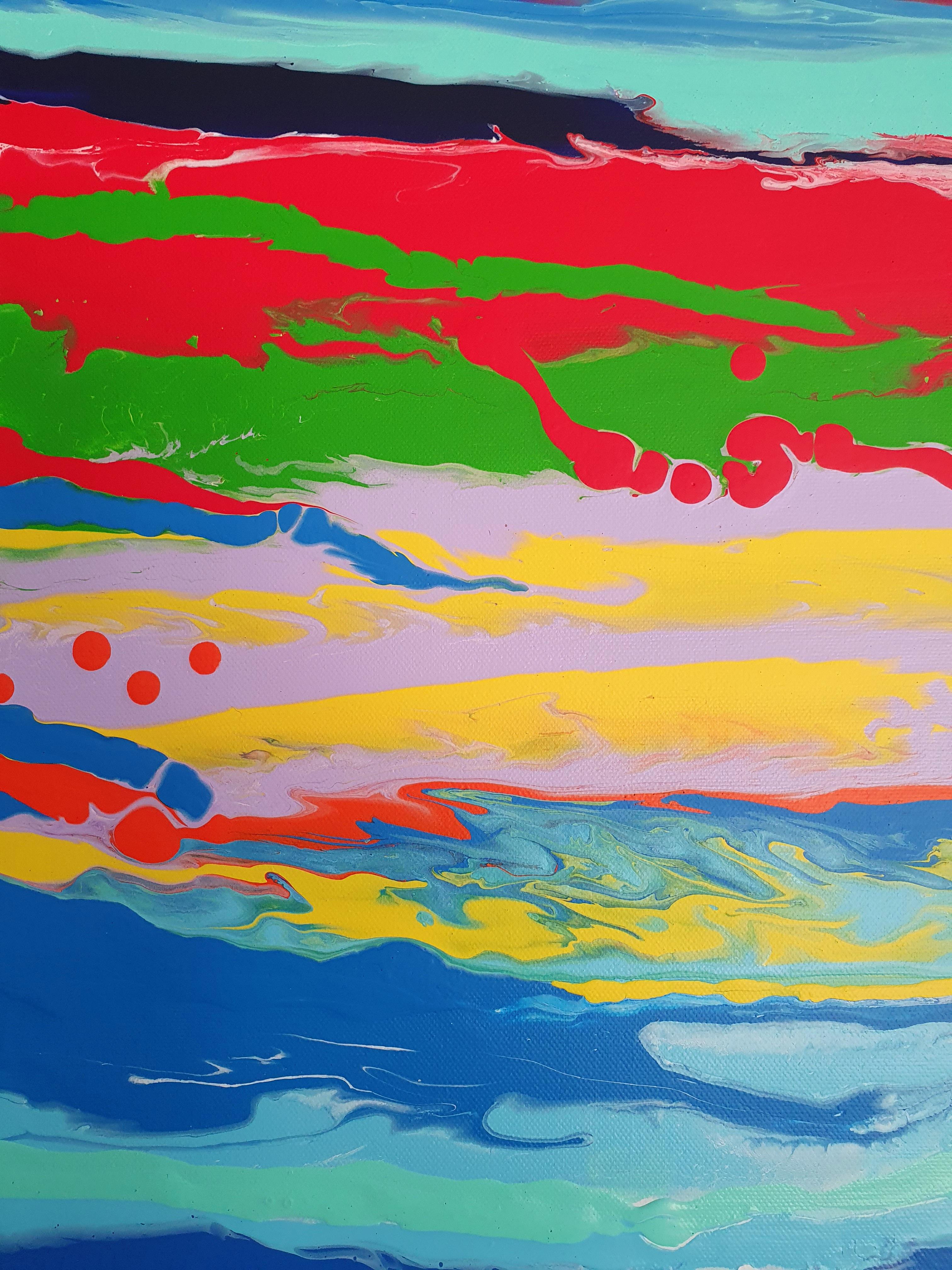 Seaside Serenade - Minimalismo, Art Deco, Astratto, Audace, Investire, Colorato, Gioia - Landscape Painting Blu di Karnish Art