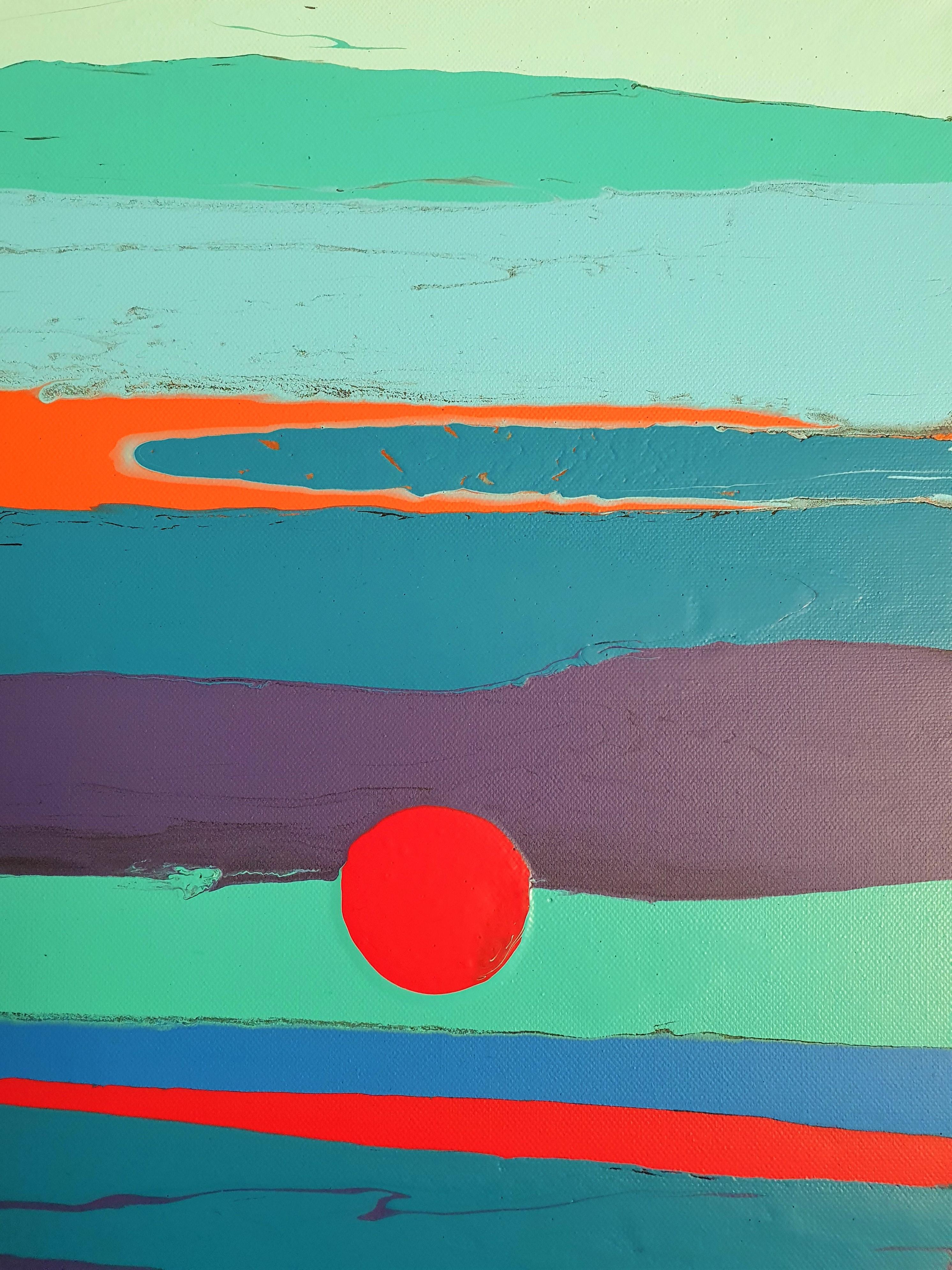 Solitude - Minimalismo, Art Deco, Astratto, Audace, Investire, Colorato, Dichiarazione - Landscape Painting Blu di Karnish Art
