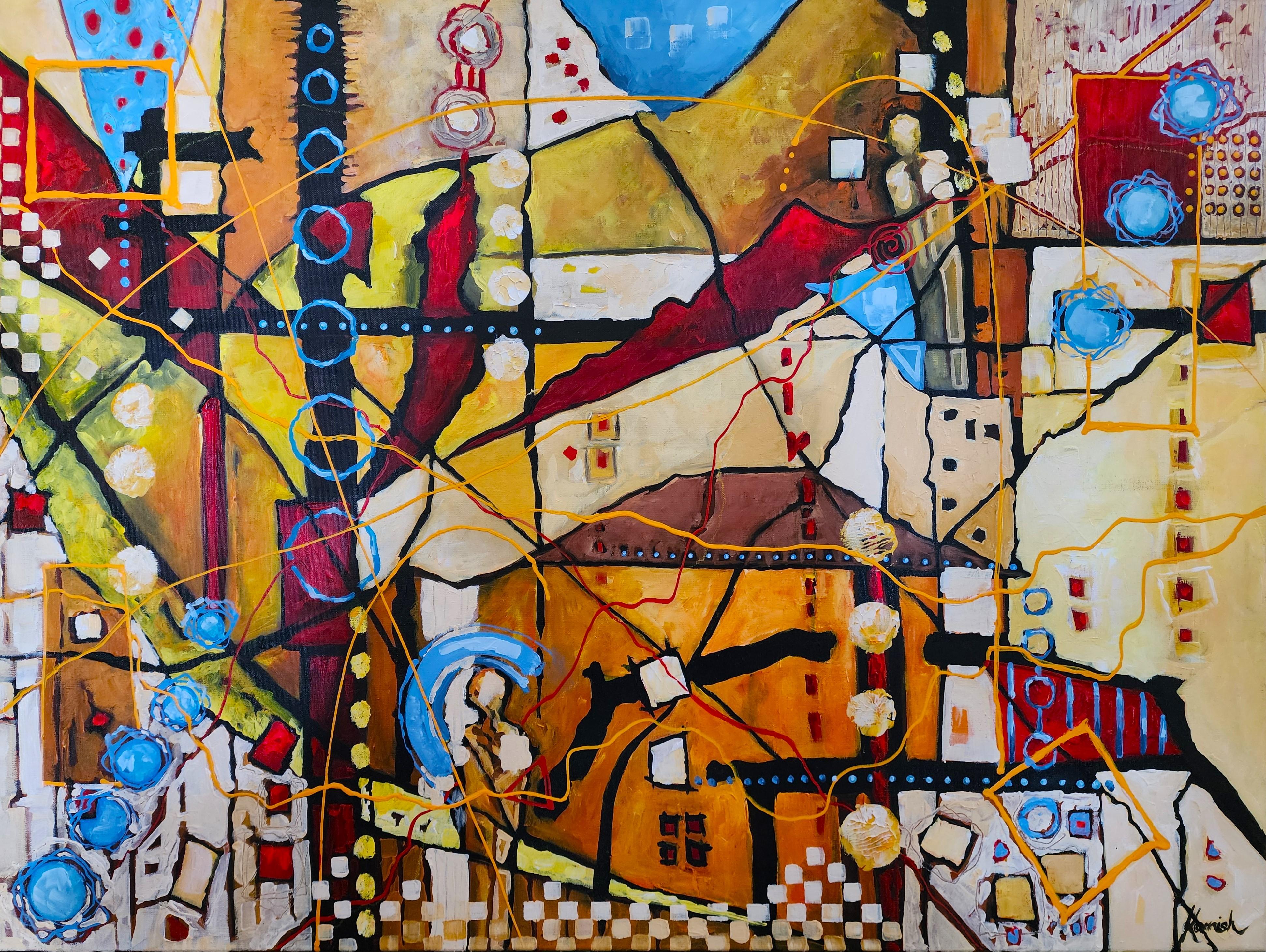 Karnish Art Abstract Painting - Space and Time: Maximalism Painting Large Original Unique Authentic