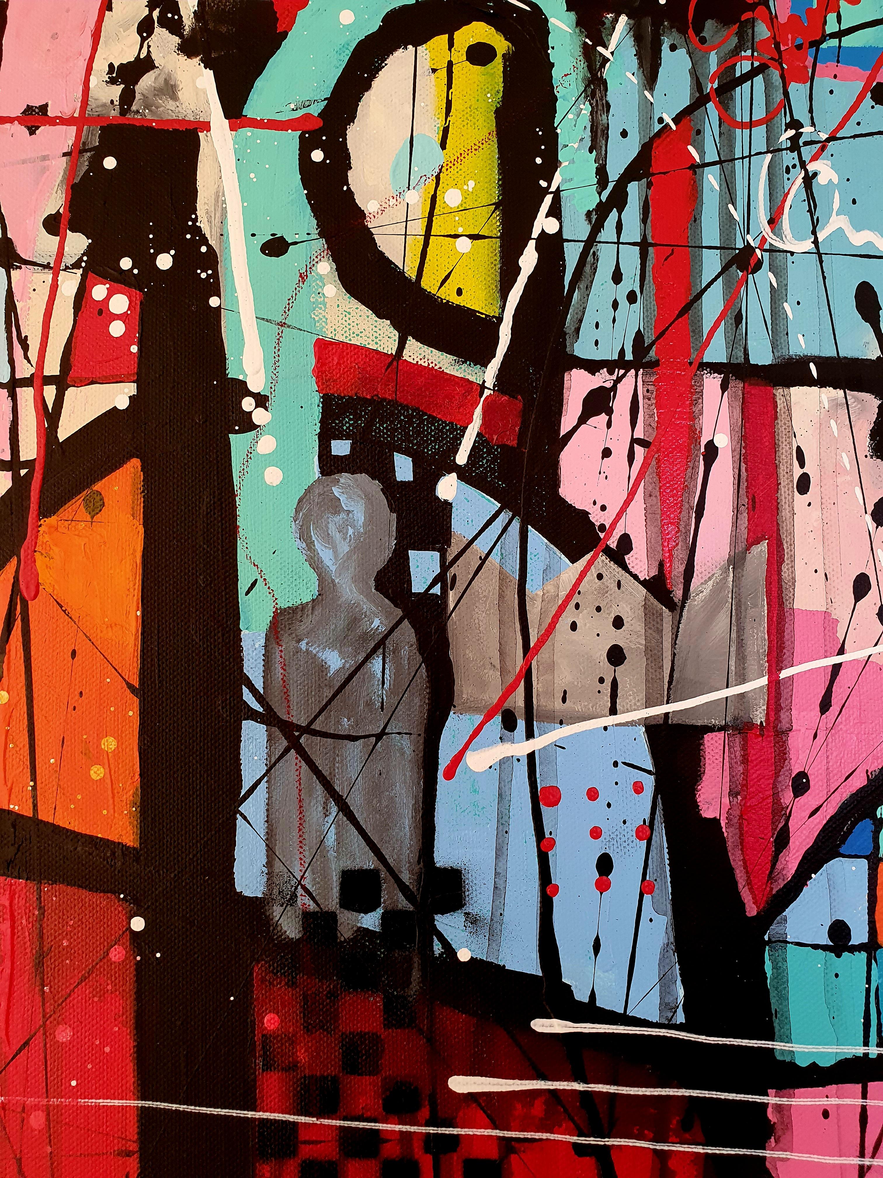 Stardust – gefühlvolles, farbenfrohes, abstraktes, auffälliges, expressionistisches Gemälde  (Braun), Figurative Painting, von Karnish Art