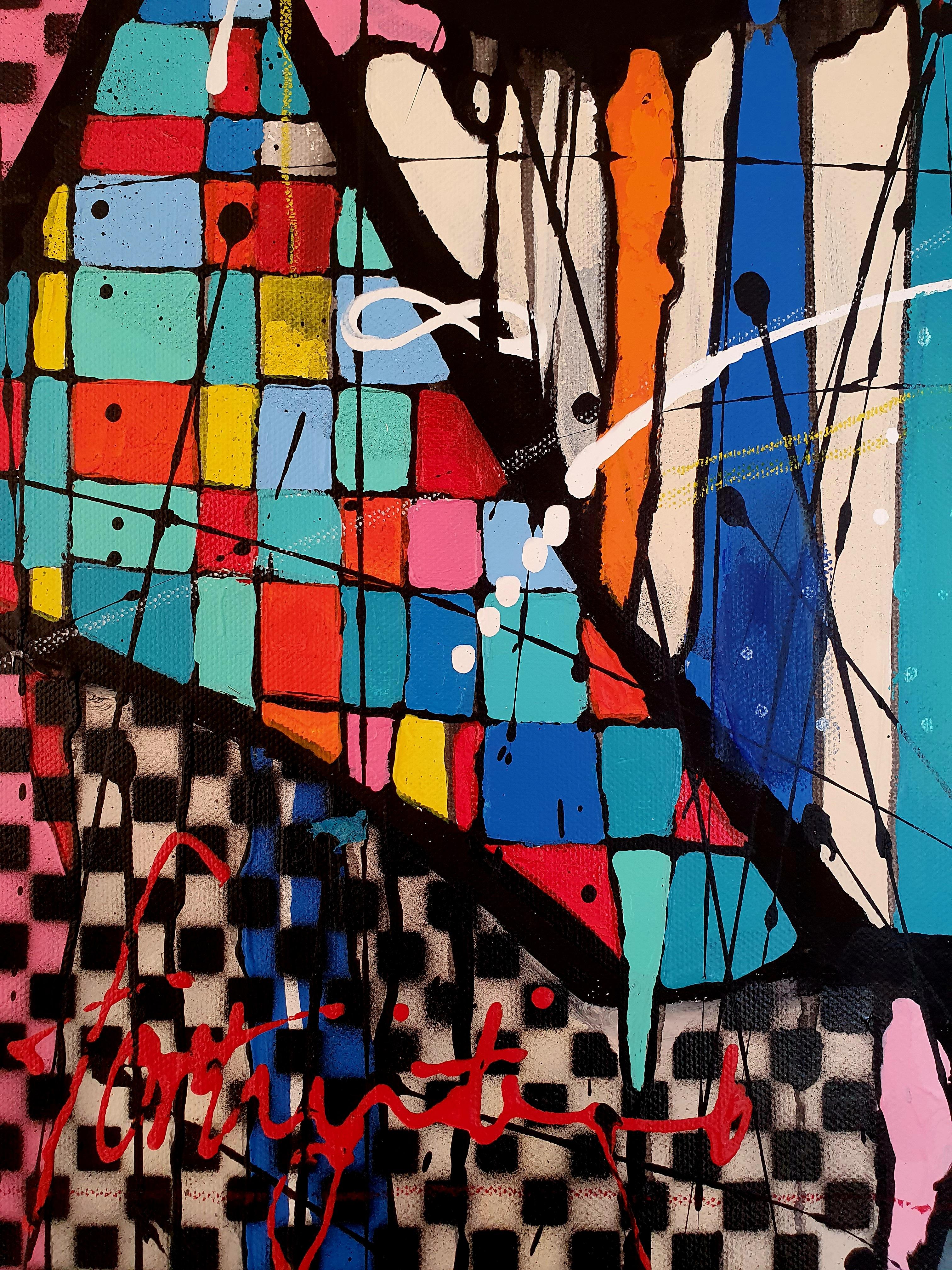 Title: Stardust 

Painting Maximalism Abstract Bold Colorful Contemporary Cubism 

In this artwork, the unity and bond of similarity and our uniqueness, is expressed through an abundance of vibrant and bright colors, lines and forms. We are