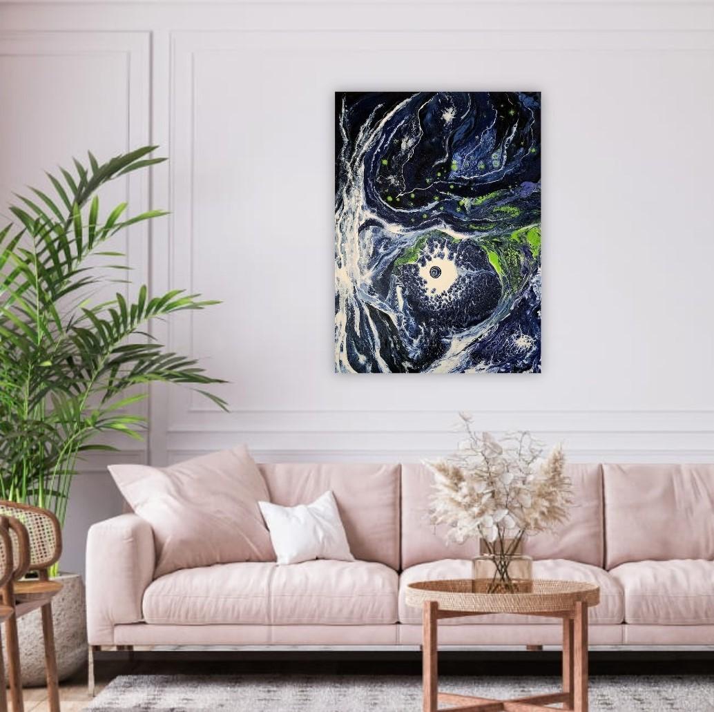 Title: Stargazer 
Powerful Striking Galaxy Contemporary Abstract Blue White Investment Stars Tree of life

Stargazing. To let yourself be transported to the expanse of the universe.

Finding stories, dreaming and the reach of our potentiality.