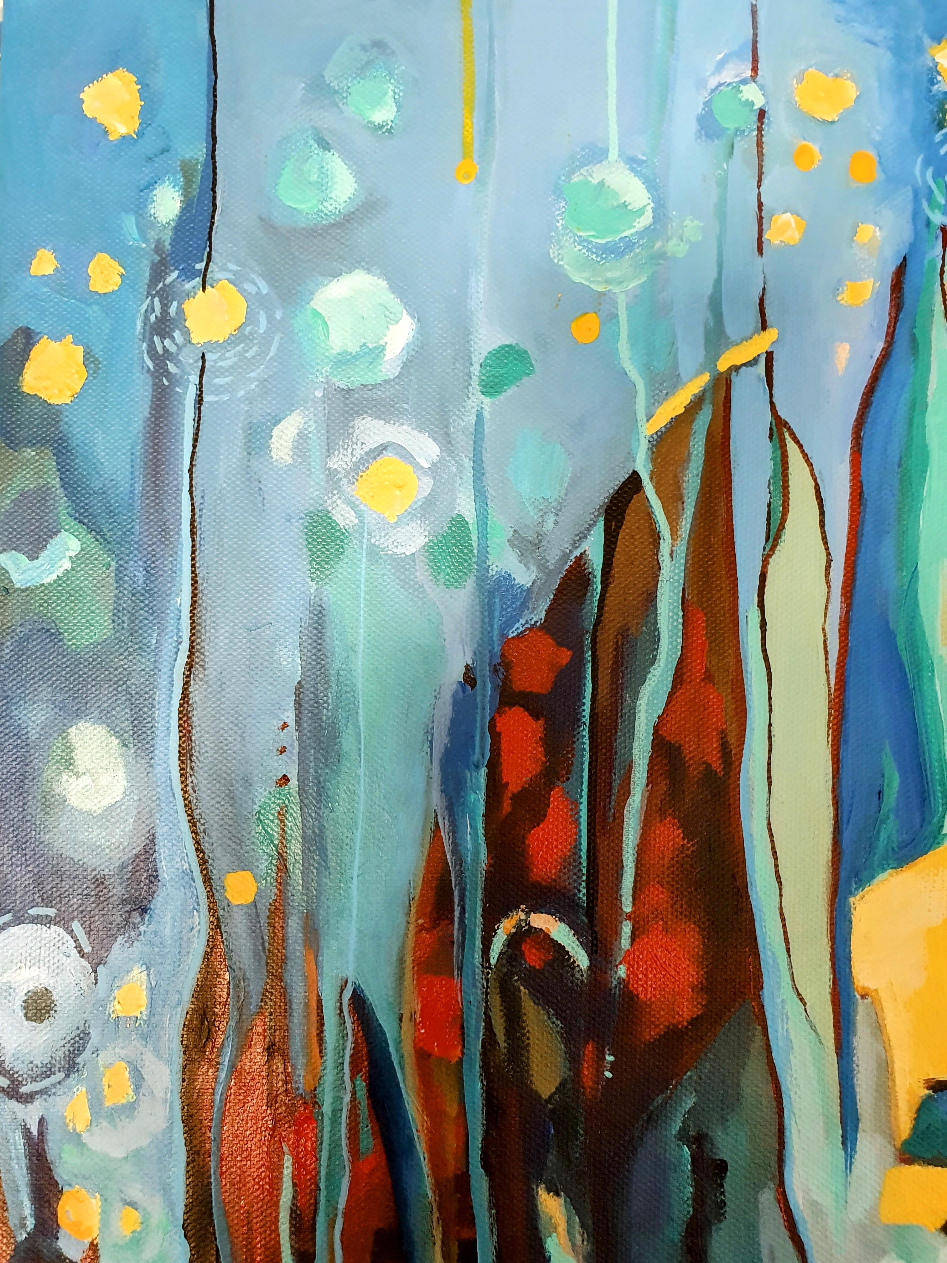 Starry starry night - Portrait, Painting, Abstract, Intense, Muse, Van Gogh - Blue Abstract Painting by Karnish Art