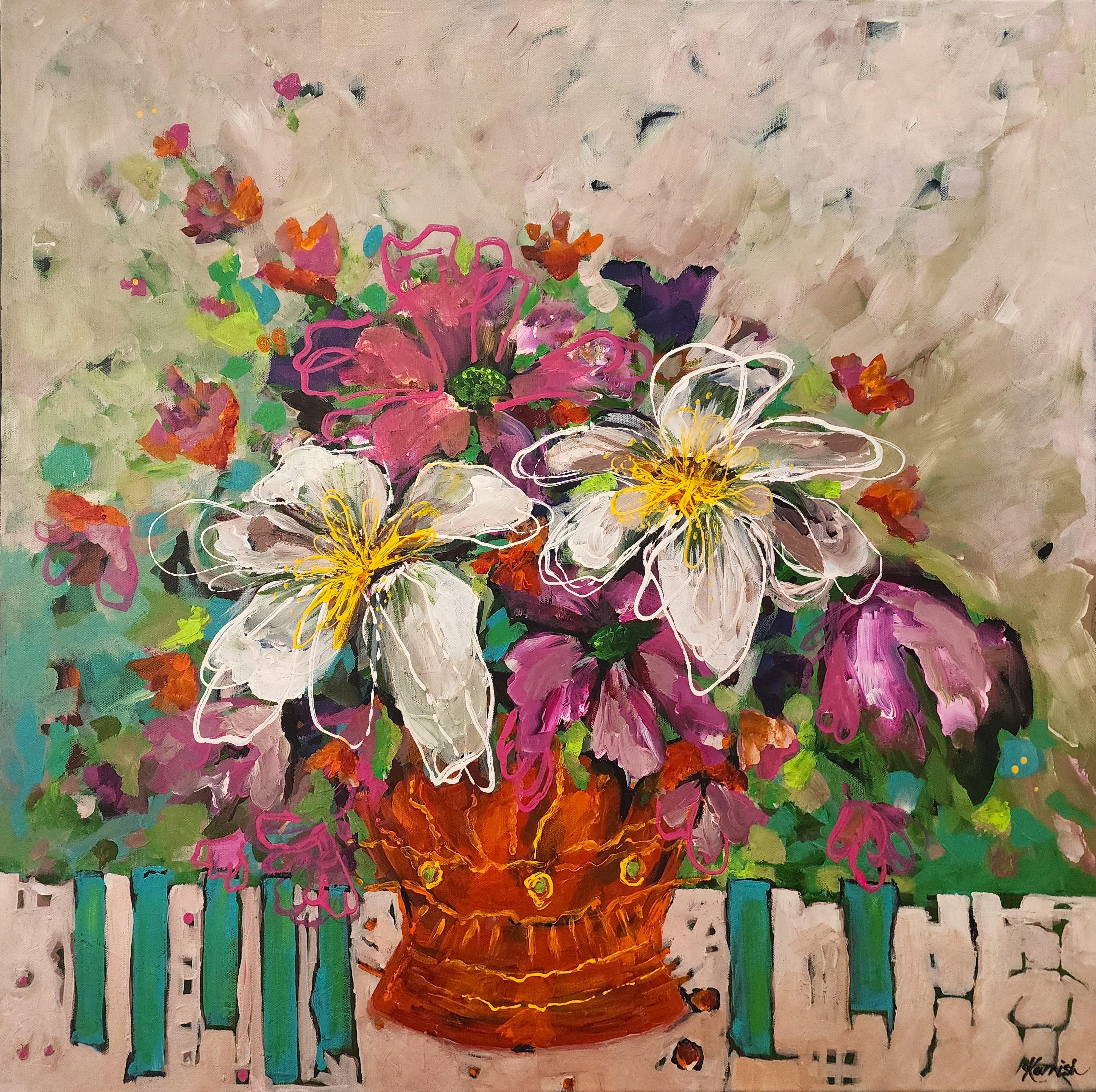 Karnish Art Still-Life Painting - Still-life Painting Floral Vase Colorful Flower Original Contemporary Investment