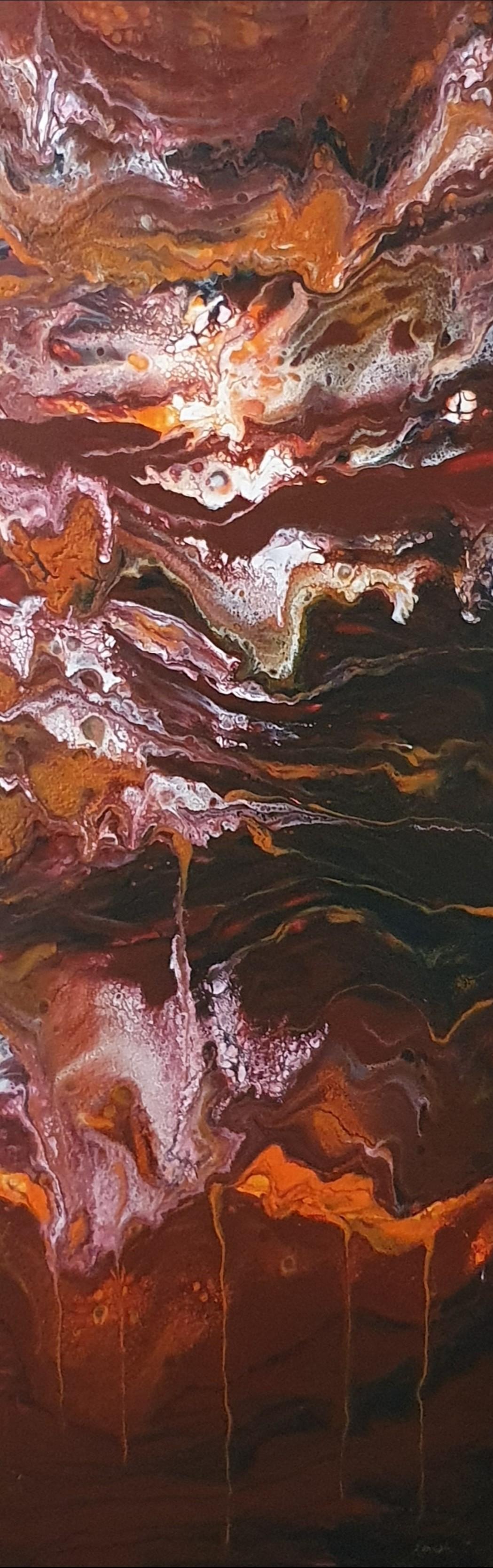 Landscape Painting de Karnish Art - El Fuego Interior - Movimiento Flujo Energía Rojo Cálido Llamativo Pintura Fuego Pasión
