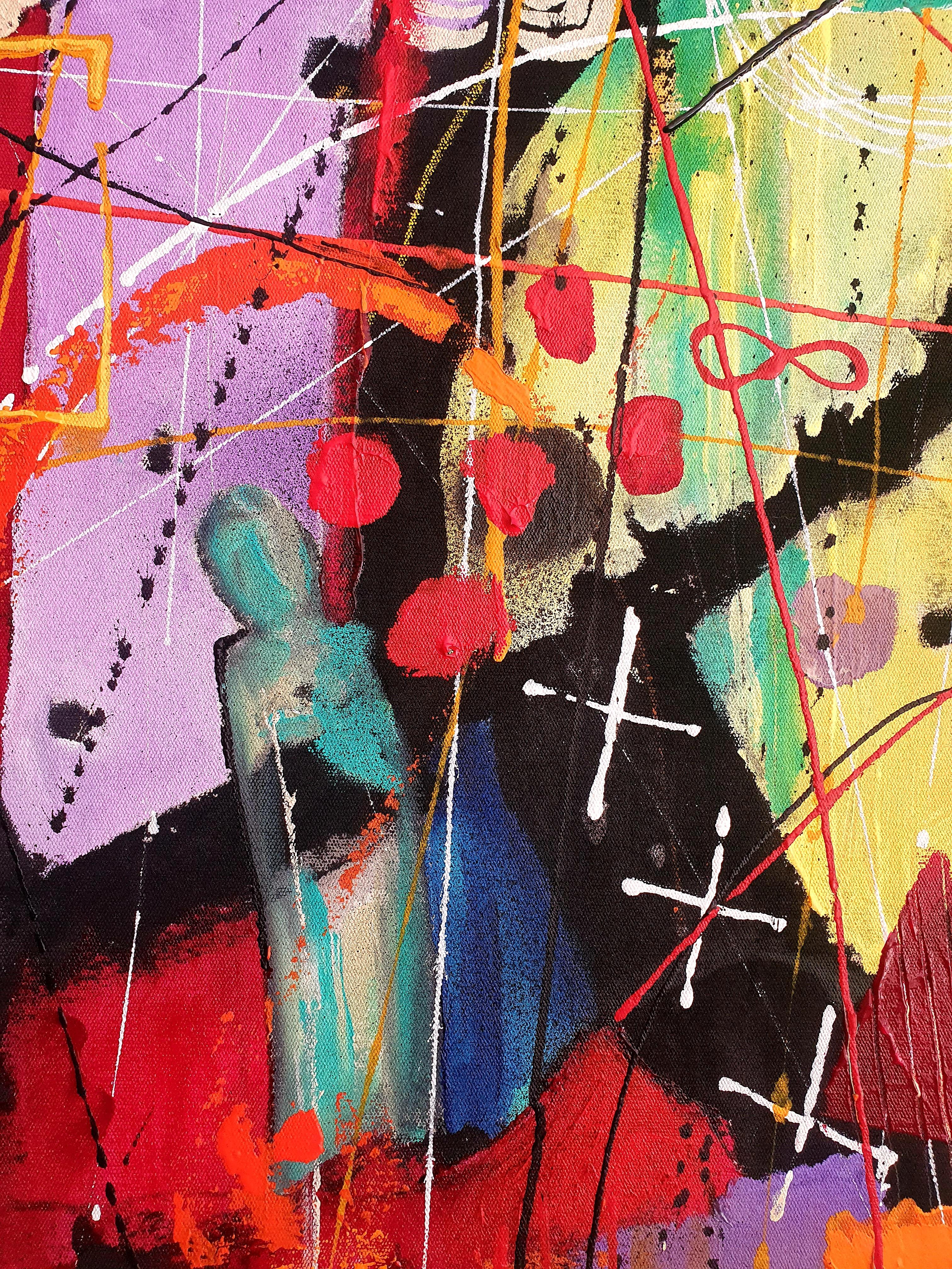 TItle: The Guardians of Circles and Source
Striking Vibrant Expressionist Stylish

This work portrays the circles of life... ebb and flow, feelings of liberty or constraint, movement and rest.

Graffiti, spray-paint, acrylics, mark making and