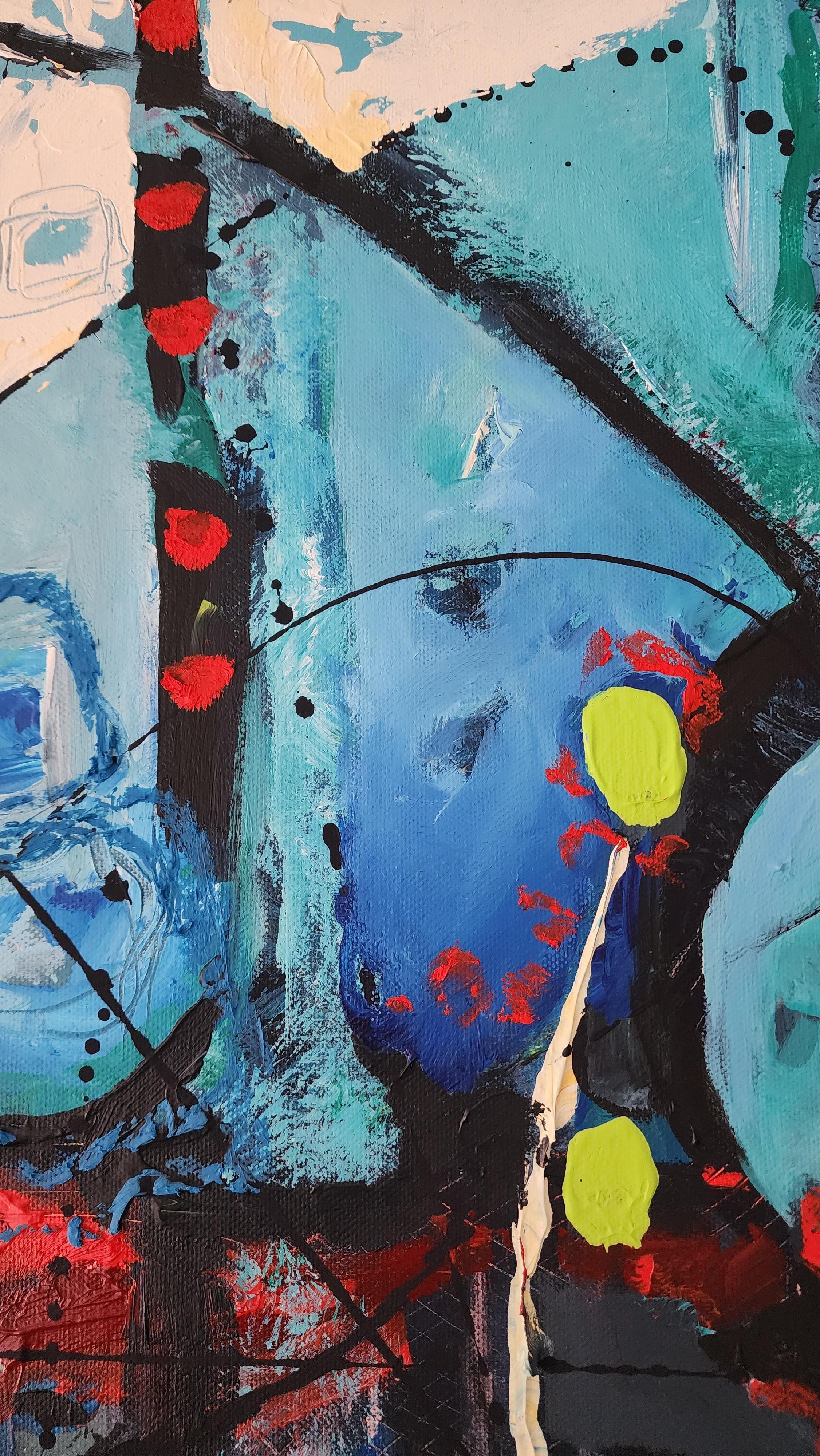 I guardiani dell'energia - Un'impressionante opera astratta colorata Espressionista - Abstract Painting Nero di Karnish Art
