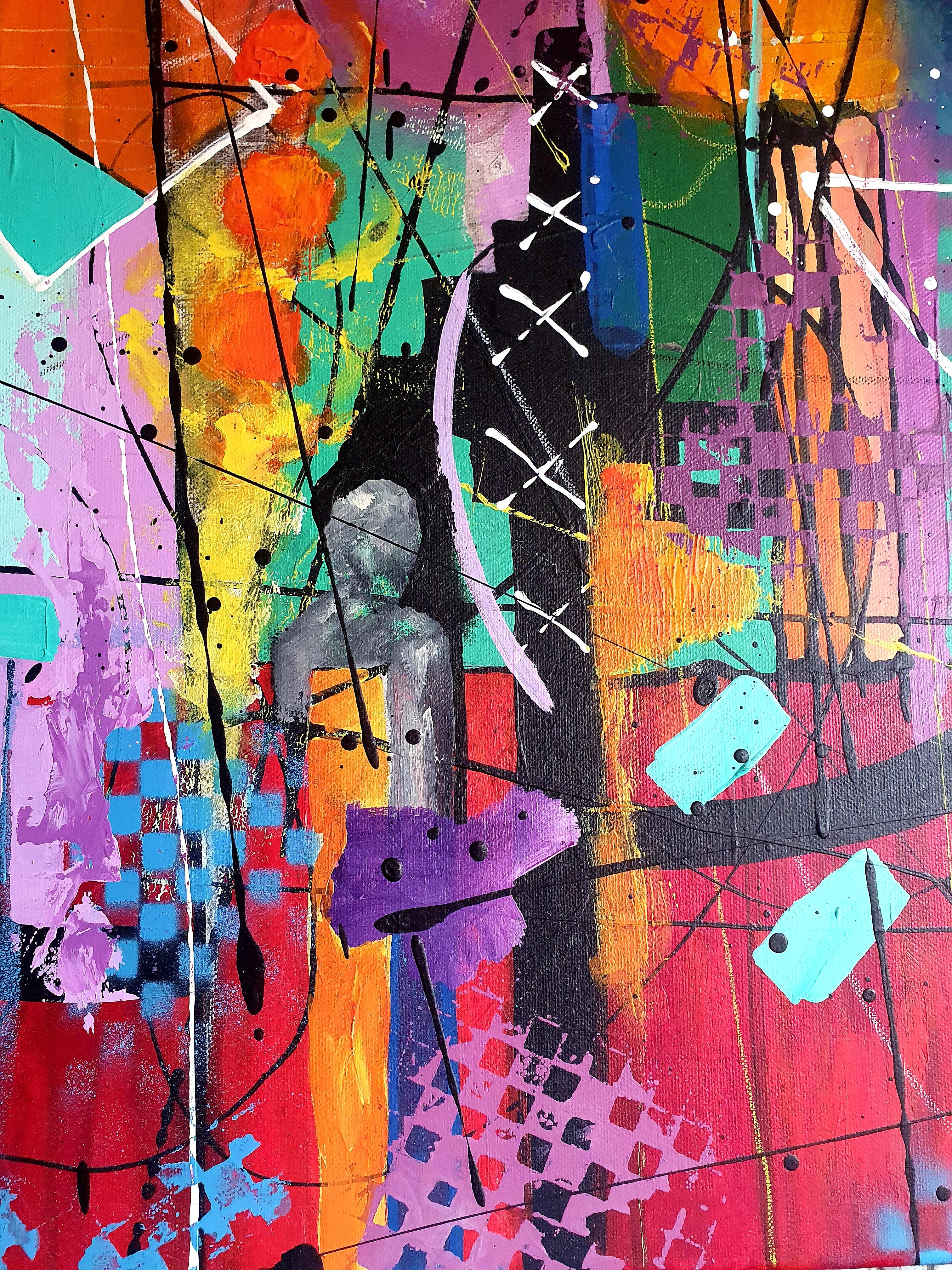 I guardiani della memoria - Pittura astratta - Investimenti colorati contemporanei in vendita 5