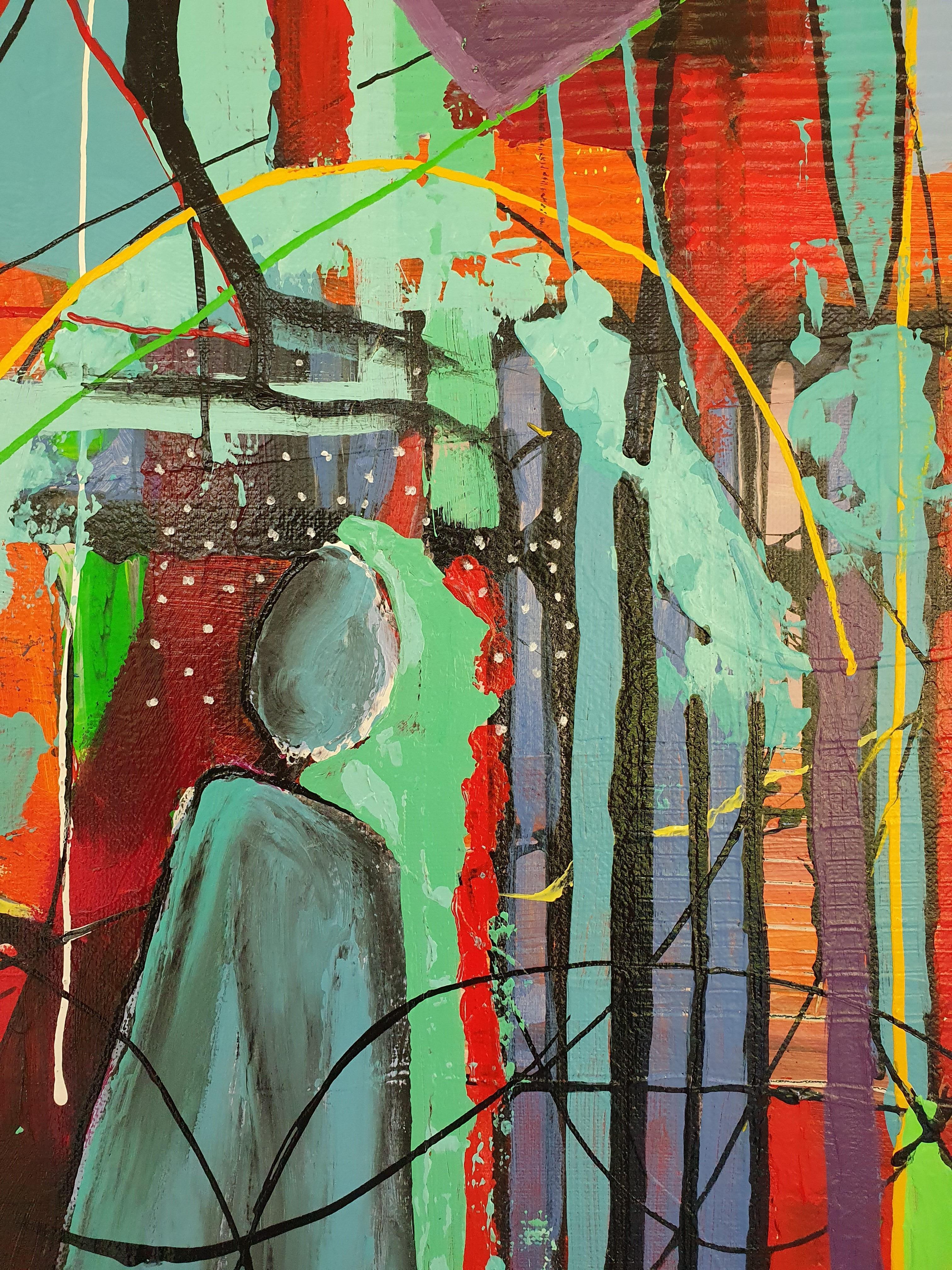 Los Guardianes de los Gigantes - Gran obra de arte expresionista impactante - Elefante - Painting de Karnish Art