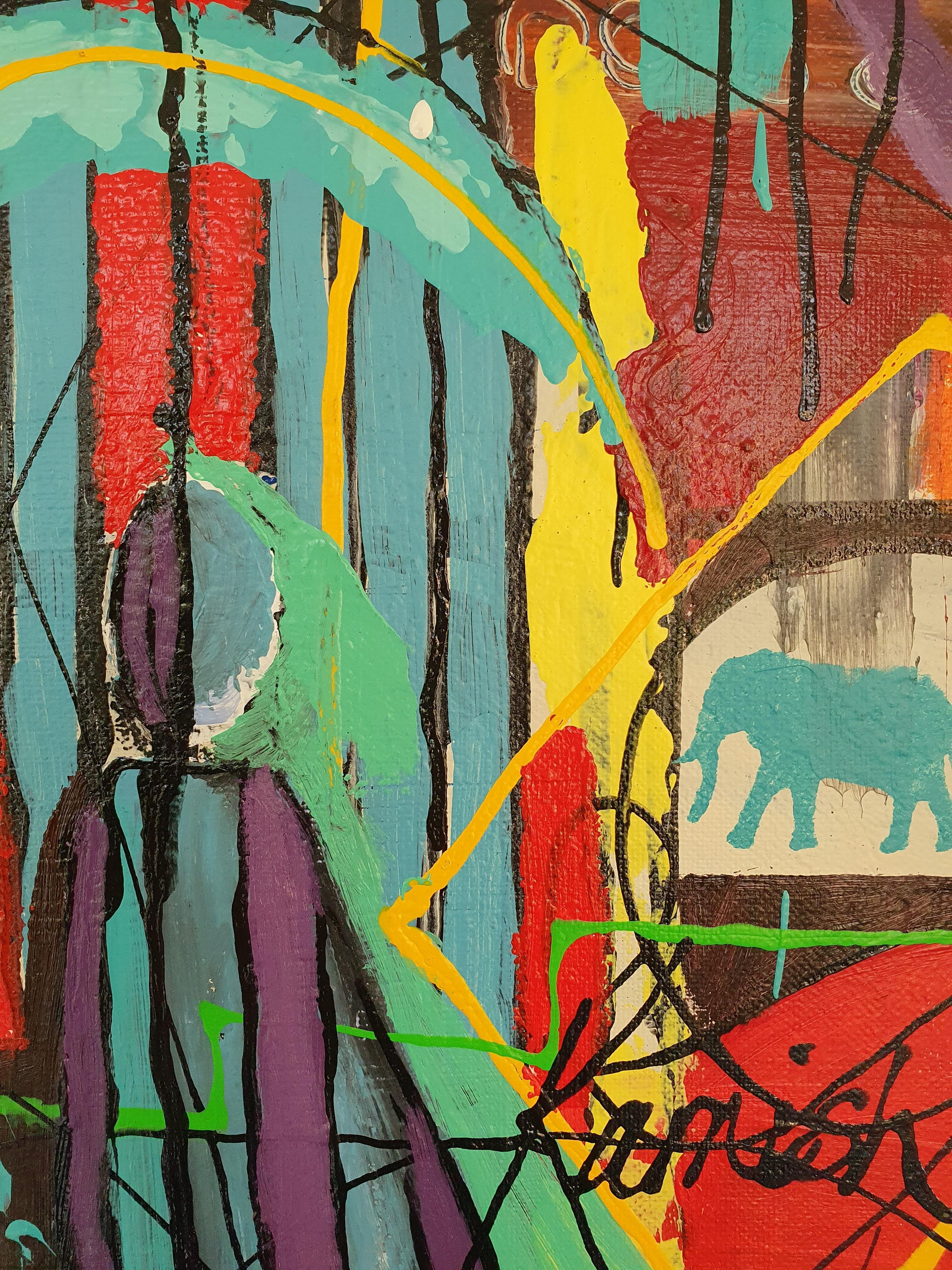 Los Guardianes de los Gigantes - Gran obra de arte expresionista impactante - Elefante 5