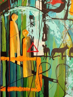 The Guardians of the Painted Wolves - Abstract art Nature Wild Dogs Blue Soulful