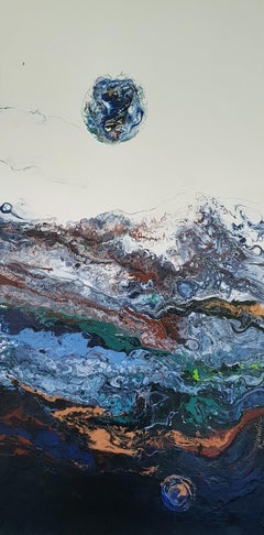The Healer Large Painting Abstract Gold Blue Triptych Abundance Stillness Peace