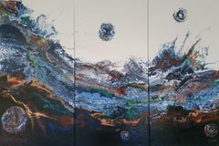 The Healer Large Painting Abstract Gold Blue Triptych Abundance Stillness Peace