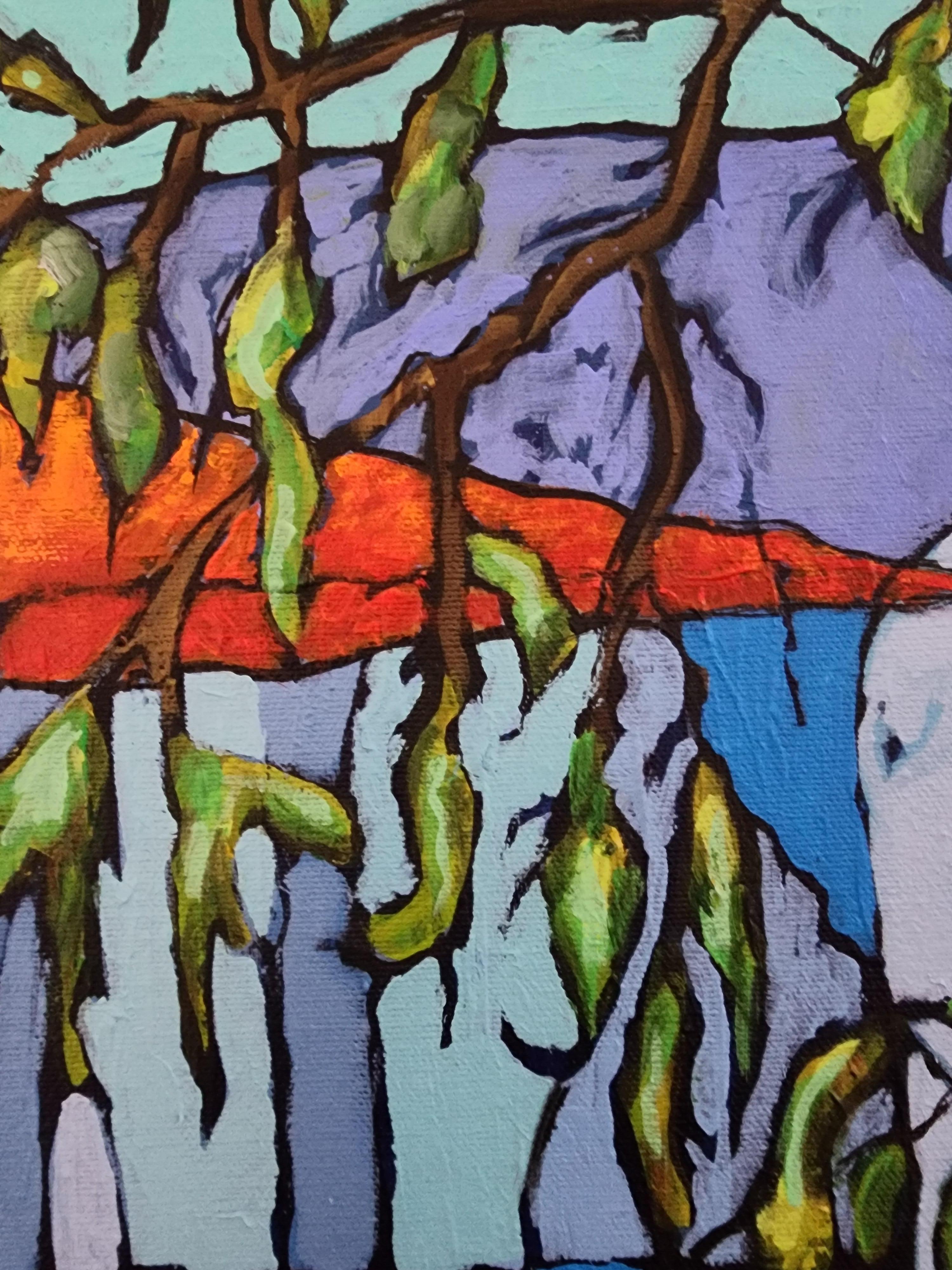 I custodi della saggezza - Gufi figurativi di grande effetto Colore intenso Blues Arte Abbondanza in vendita 7