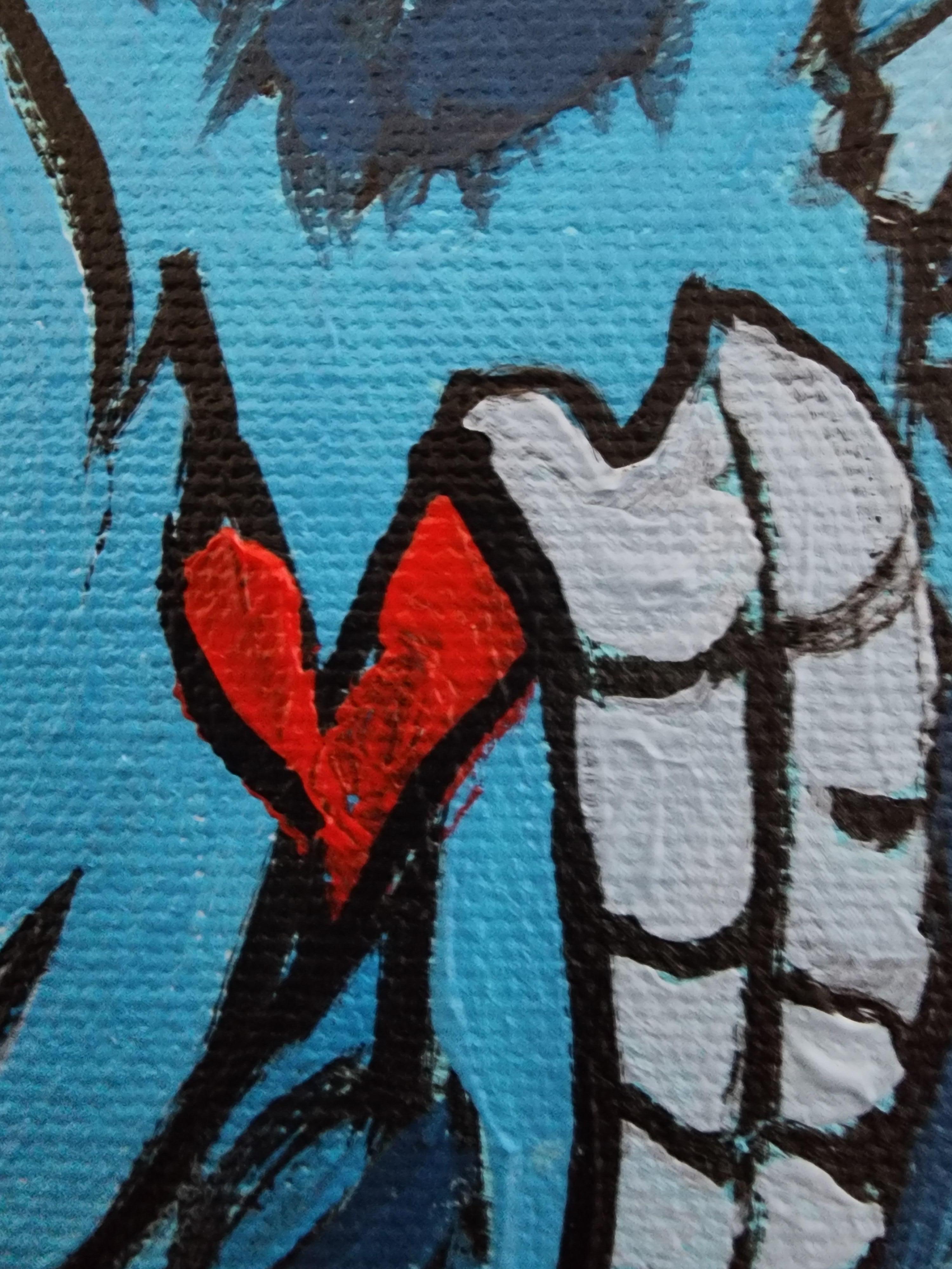 I custodi della saggezza - Gufi figurativi di grande effetto Colore intenso Blues Arte Abbondanza - Painting Espressionismo astratto di Karnish Art