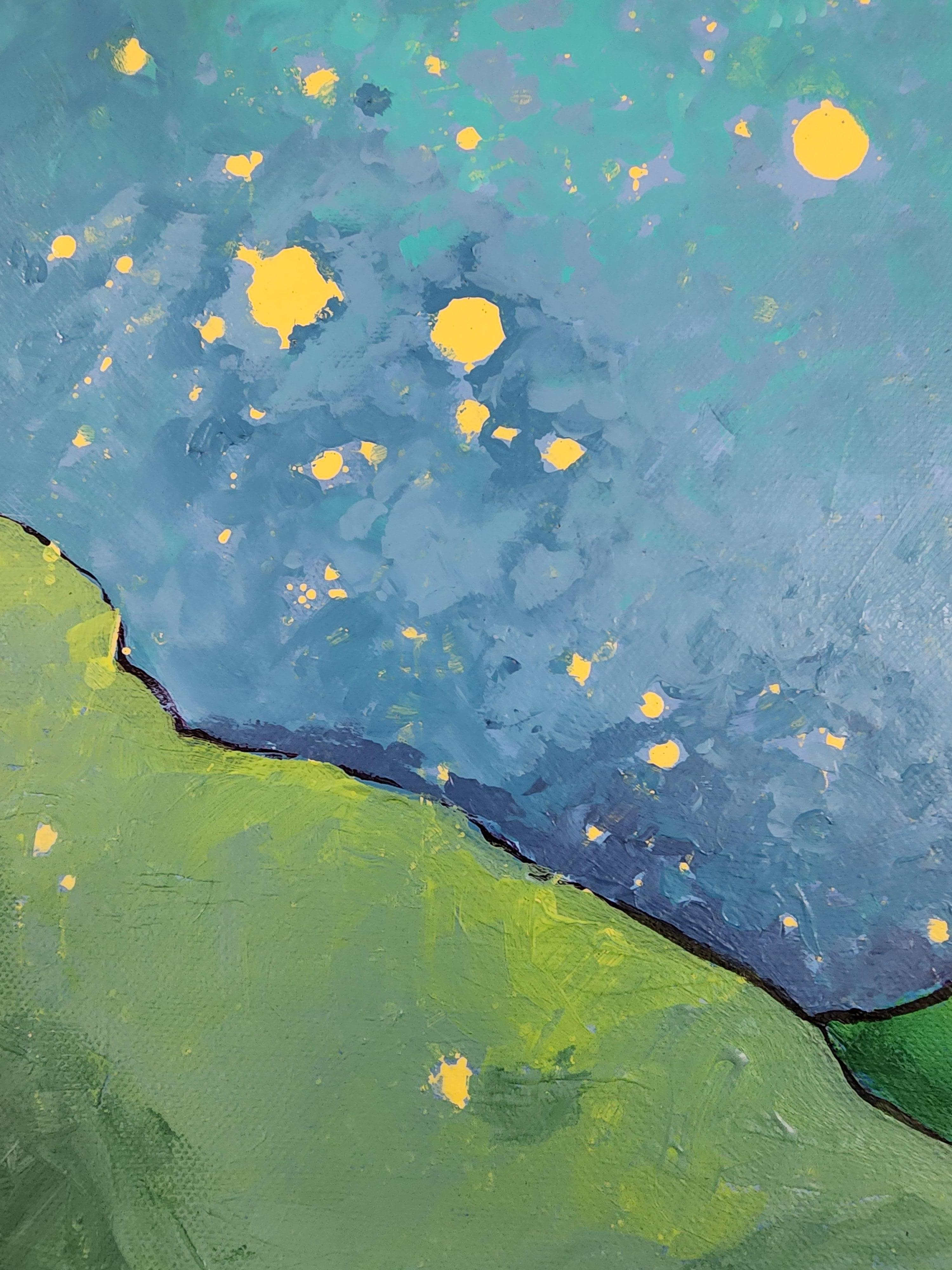 Wheatfield Flower Wonder - Delicia Floral de Colores Invertir Alegría Inspirada en Van-Gogh - Landscape Painting Azul de Karnish Art