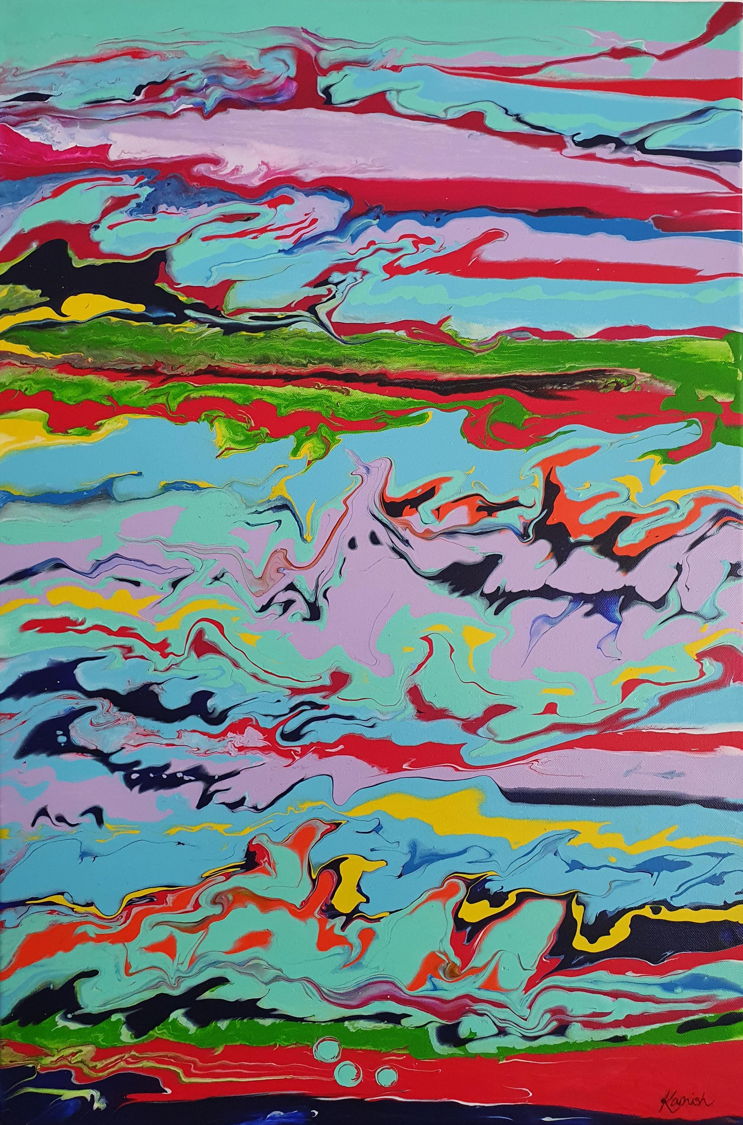 Abstract Painting di Karnish Art - Estasi selvaggia - Minimalismo, Art Deco, Astratto, Audace, Investimento, Colorato, Gioia