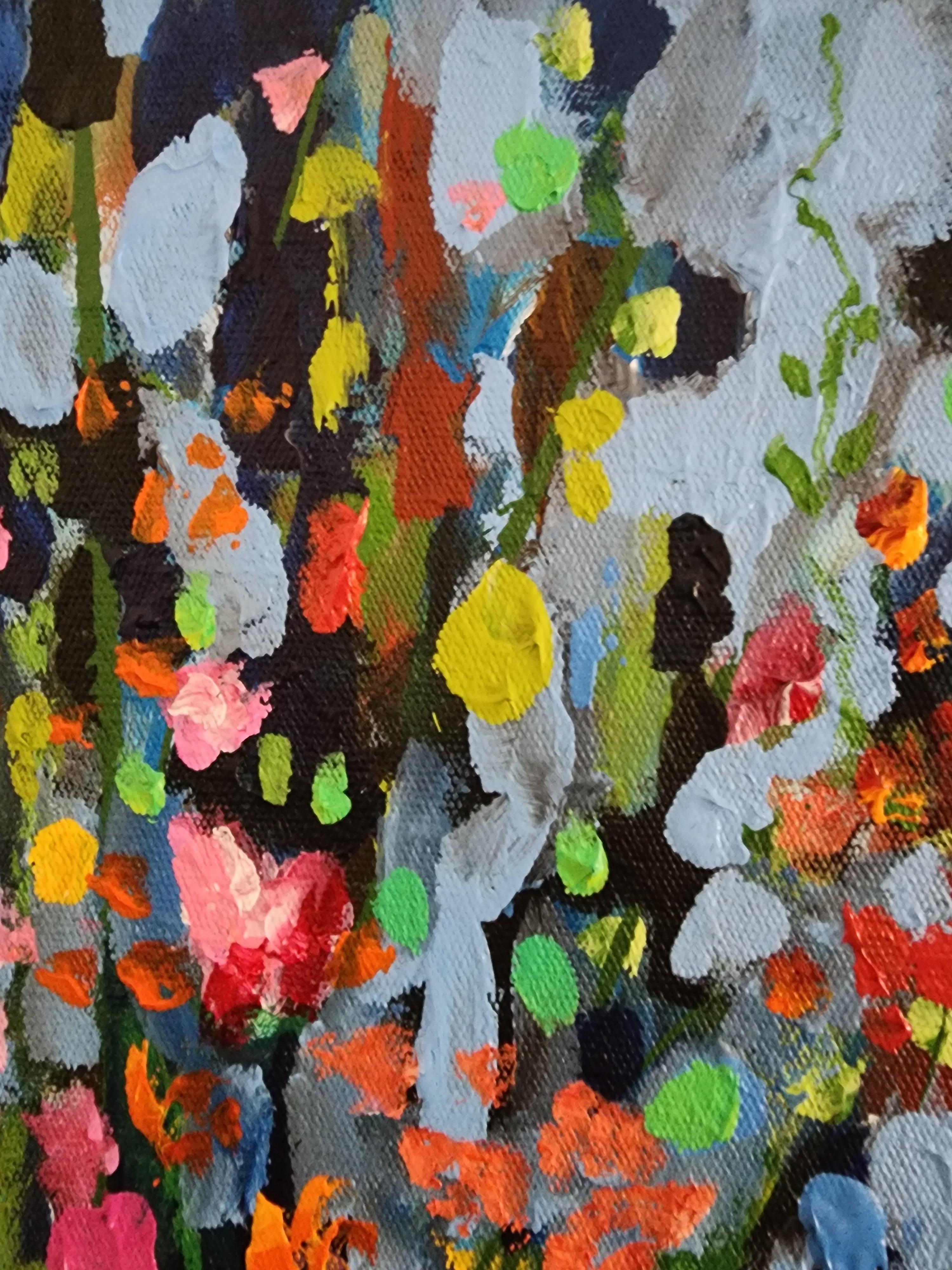 Célébration des fleurs sauvages - Peinture aux couleurs abondantes et florale « Mother Earth Striking » en vente 10