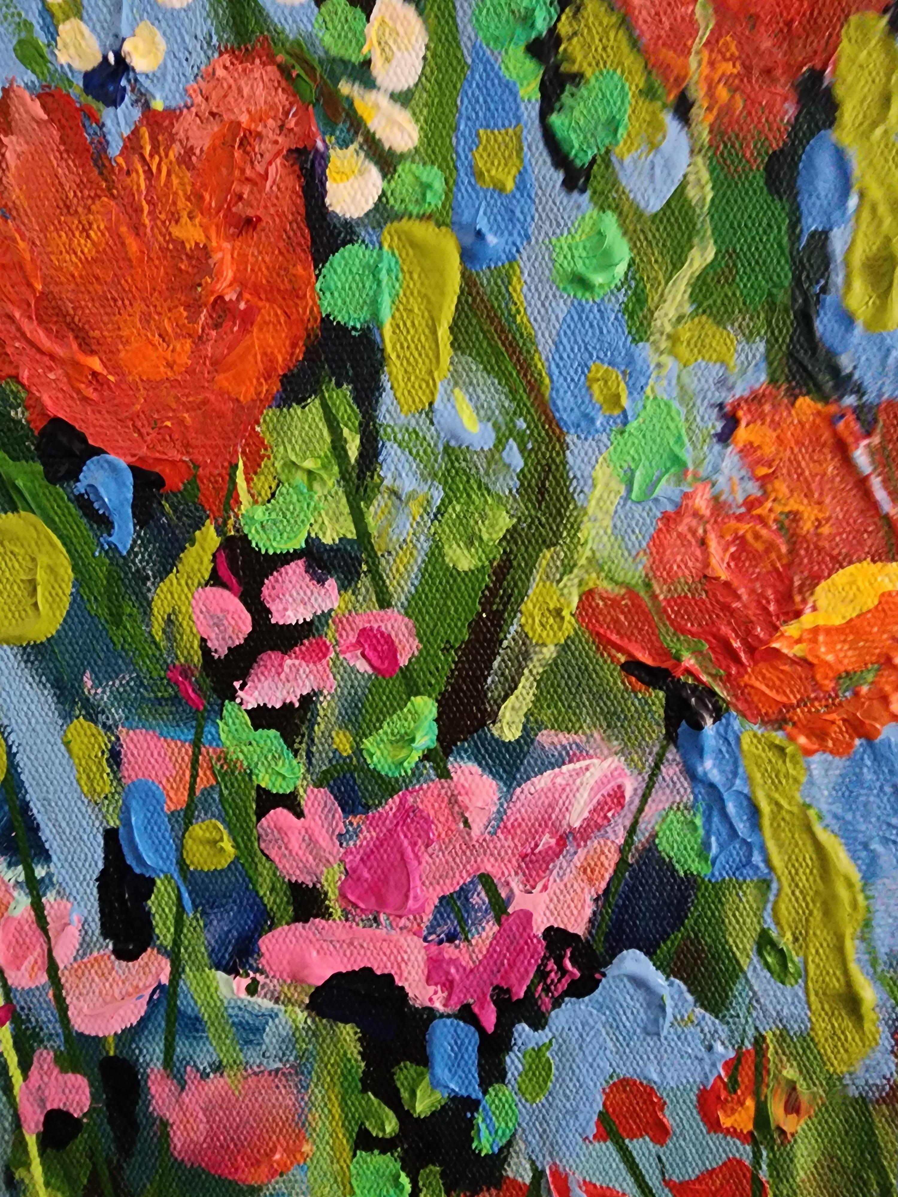 Célébration des fleurs sauvages - Peinture aux couleurs abondantes et florale « Mother Earth Striking » en vente 12