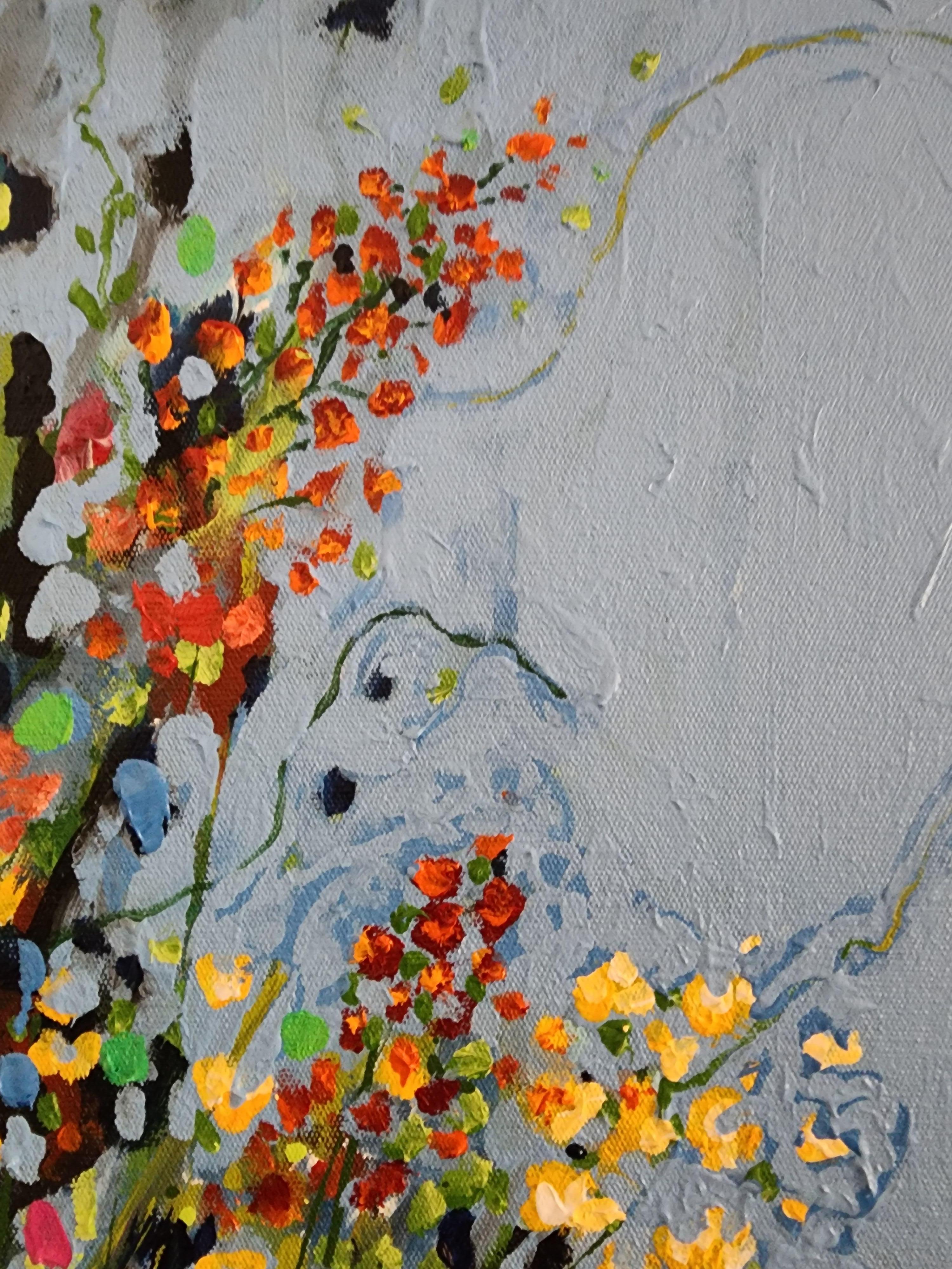 Célébration des fleurs sauvages - Peinture aux couleurs abondantes et florale « Mother Earth Striking » - Impressionnisme abstrait Painting par Karnish Art