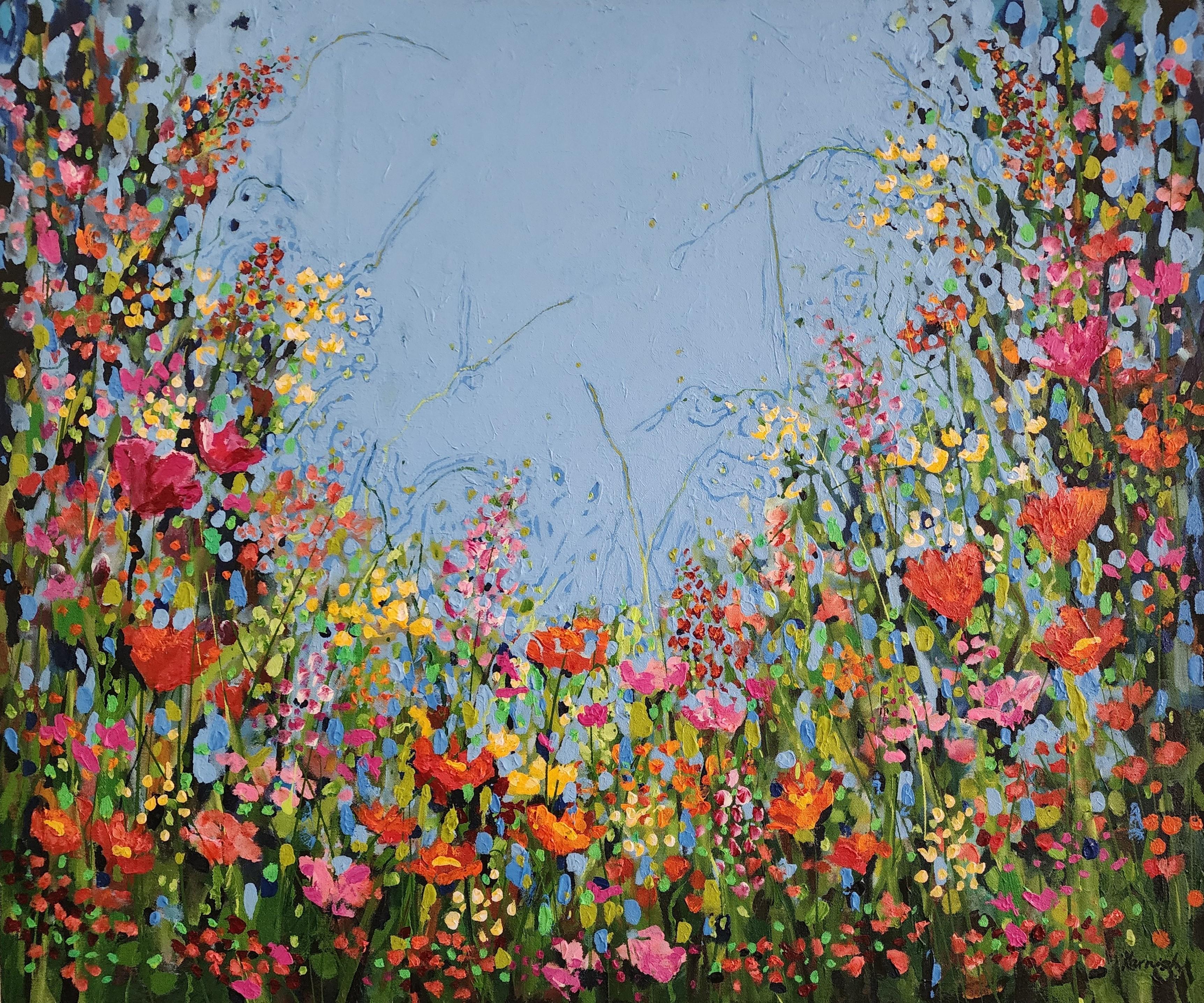 Landscape Painting Karnish Art - Célébration des fleurs sauvages - Peinture aux couleurs abondantes et florale « Mother Earth Striking »