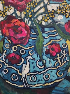 You brought Sunshine and Summer: Original Floral Painting, Blue vase, Geese.